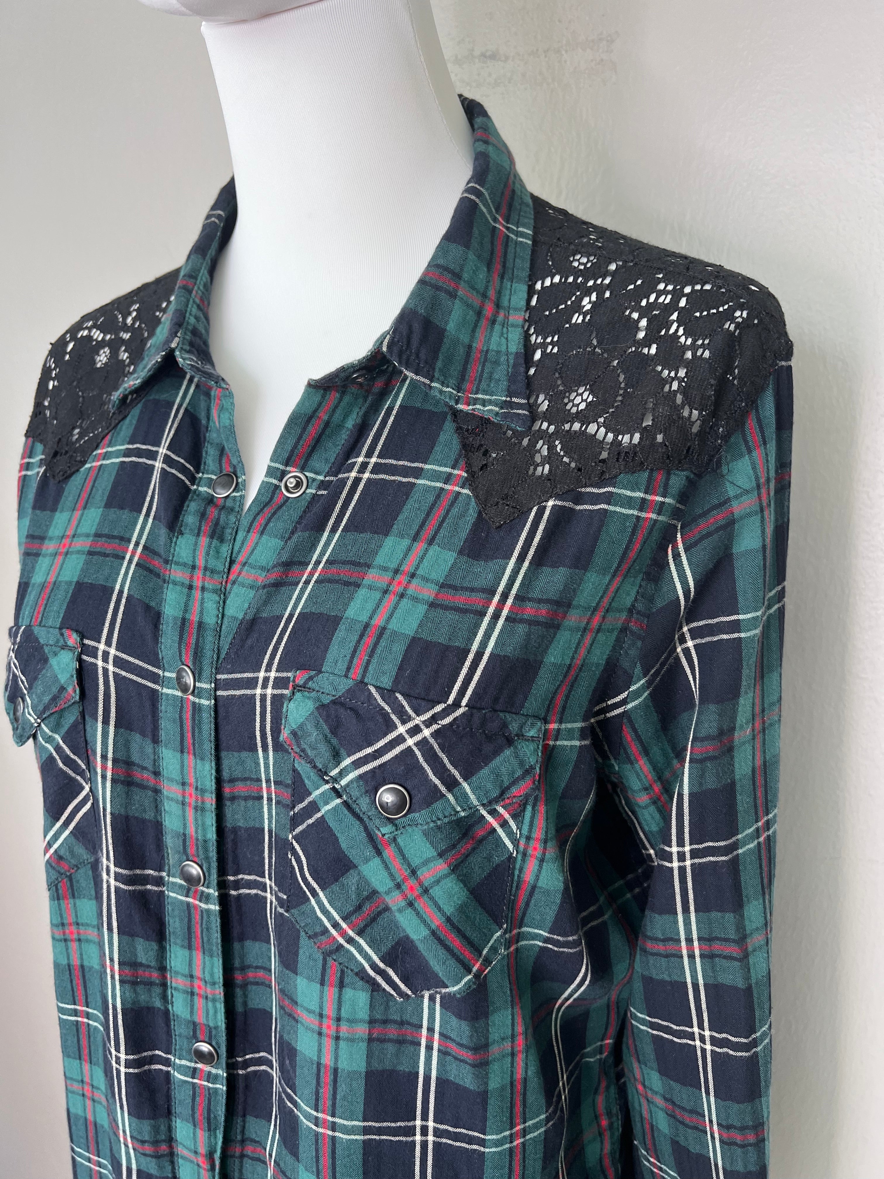 Checked shirt with lace detailing at the upper back. - D&S RALPH LAUREN
