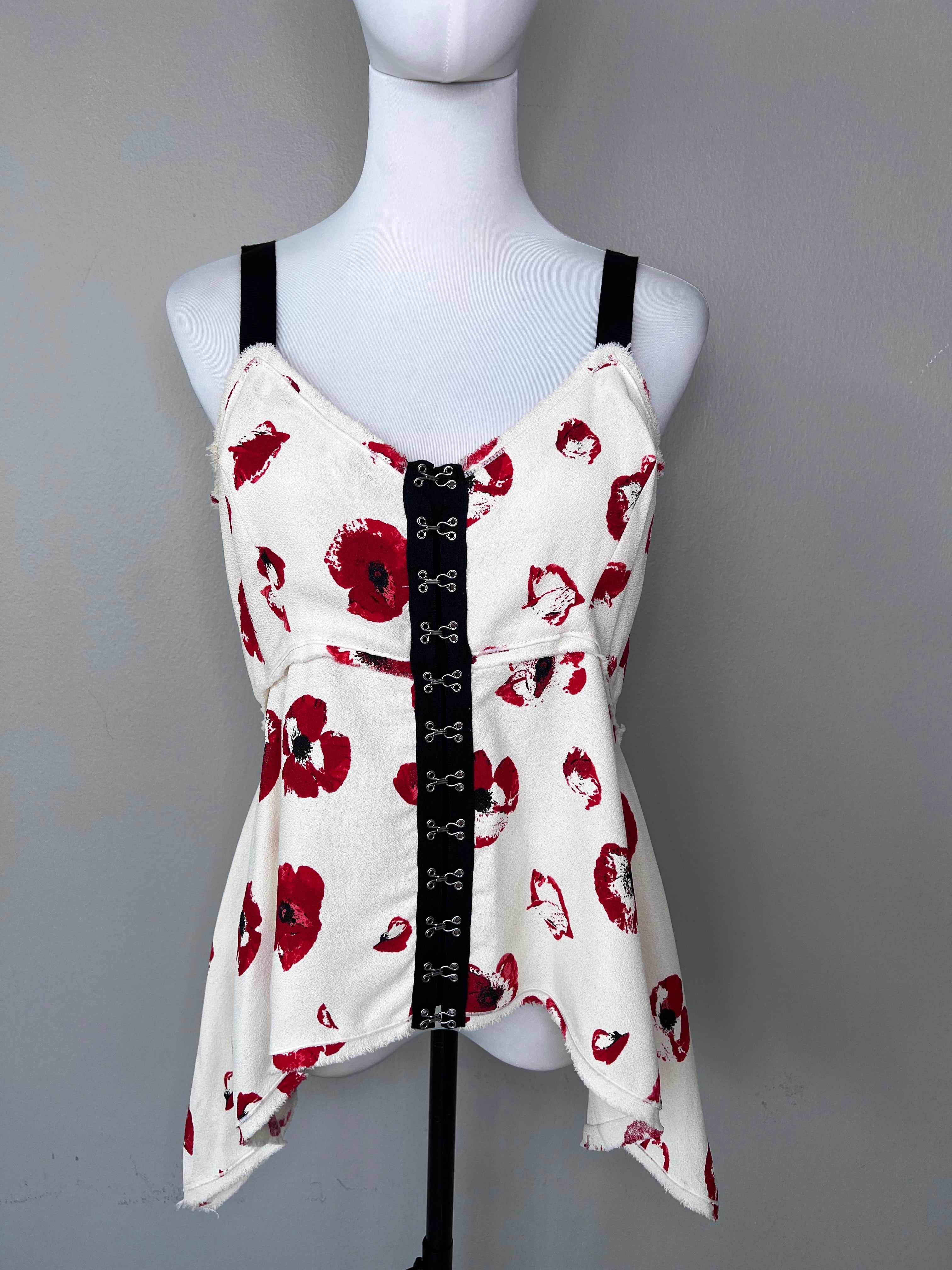 White chenille with red poppies empire top - PROENZA SCHOULER