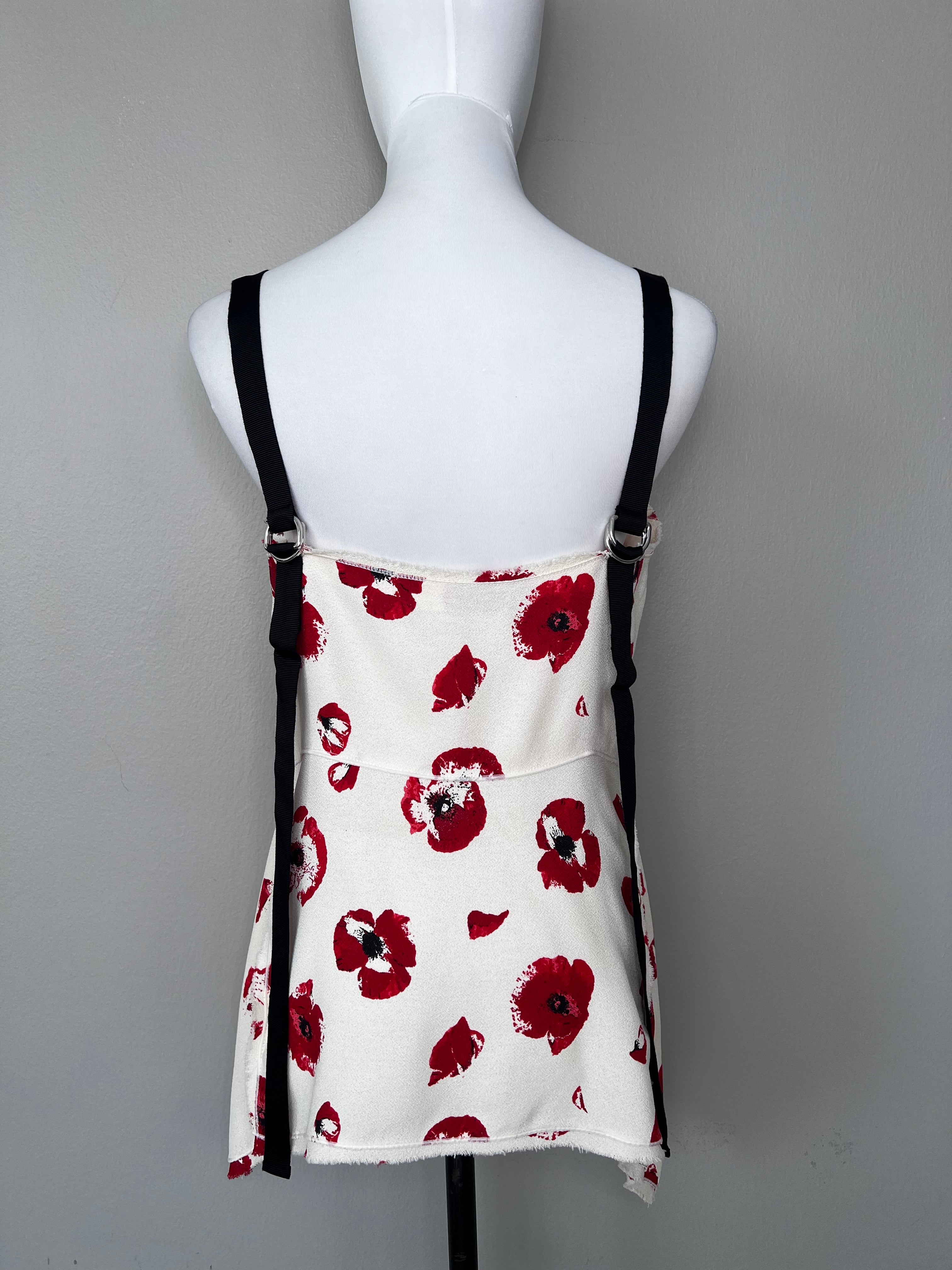 White chenille with red poppies empire top - PROENZA SCHOULER