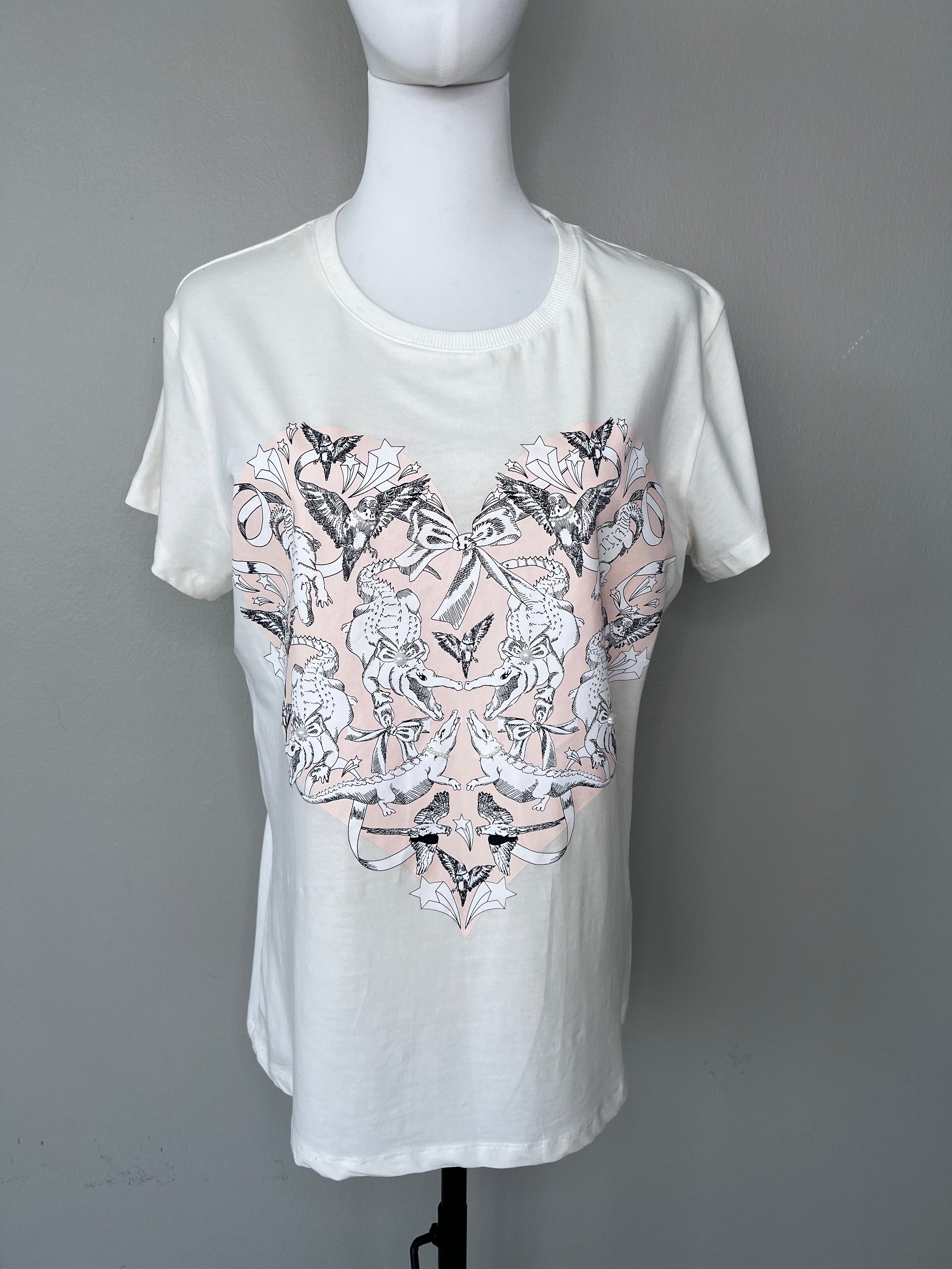 White comfy t-shirt with animal pearl design - LAYAN