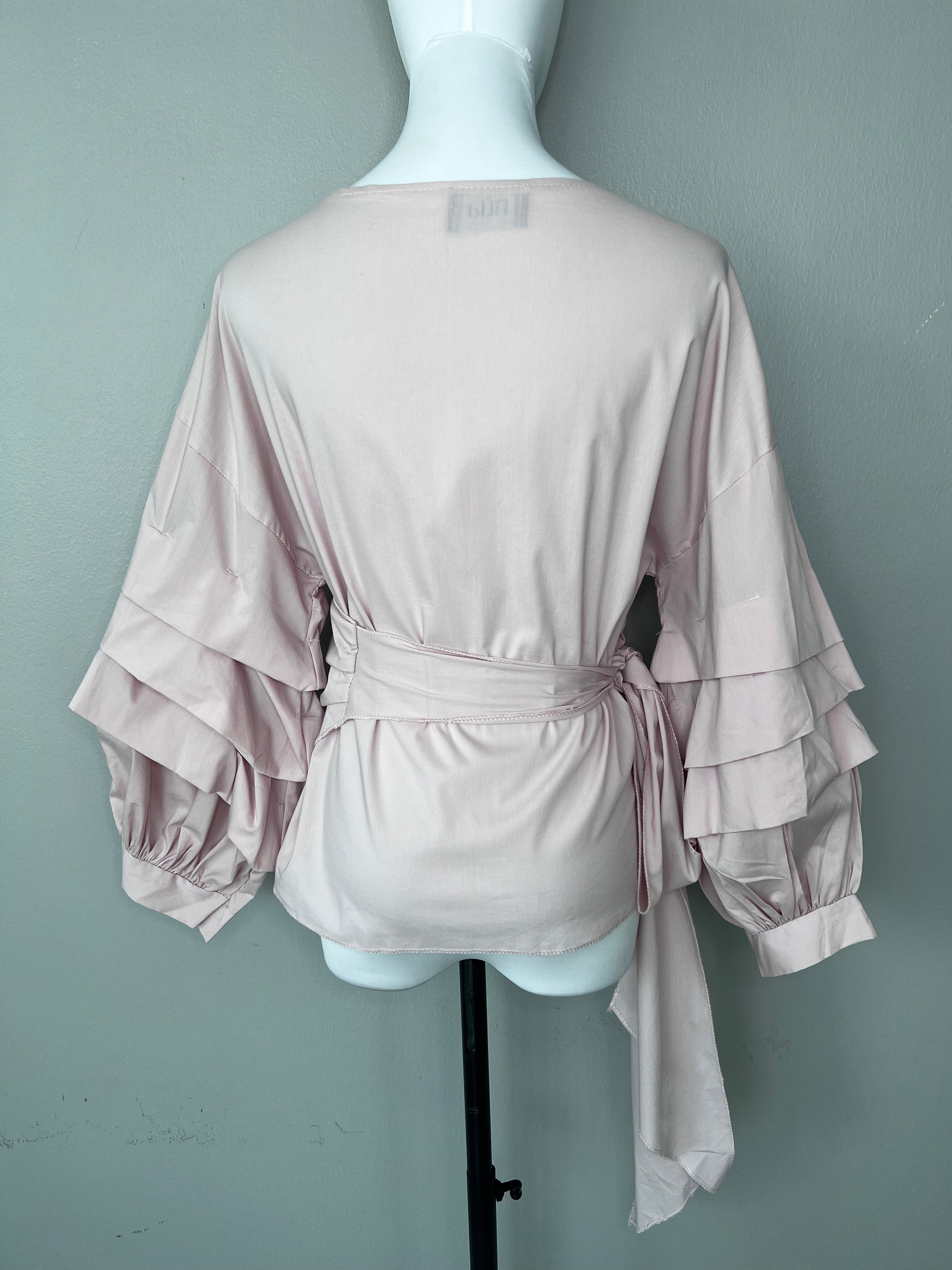 nudish pink wrap up shirt with ruffled detailed sleeves - nua