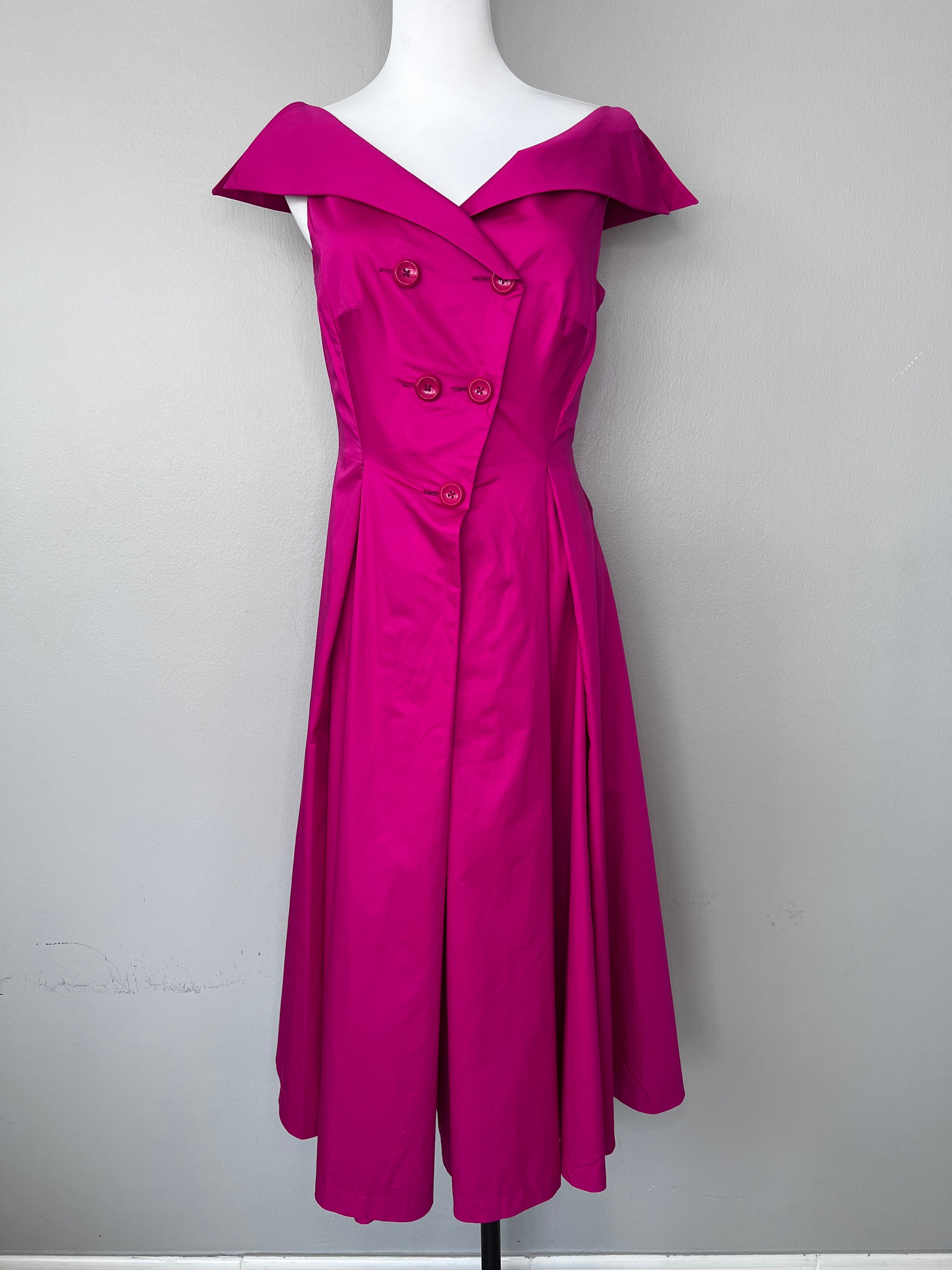 Dark pink button-up gown dress - EXQUISE