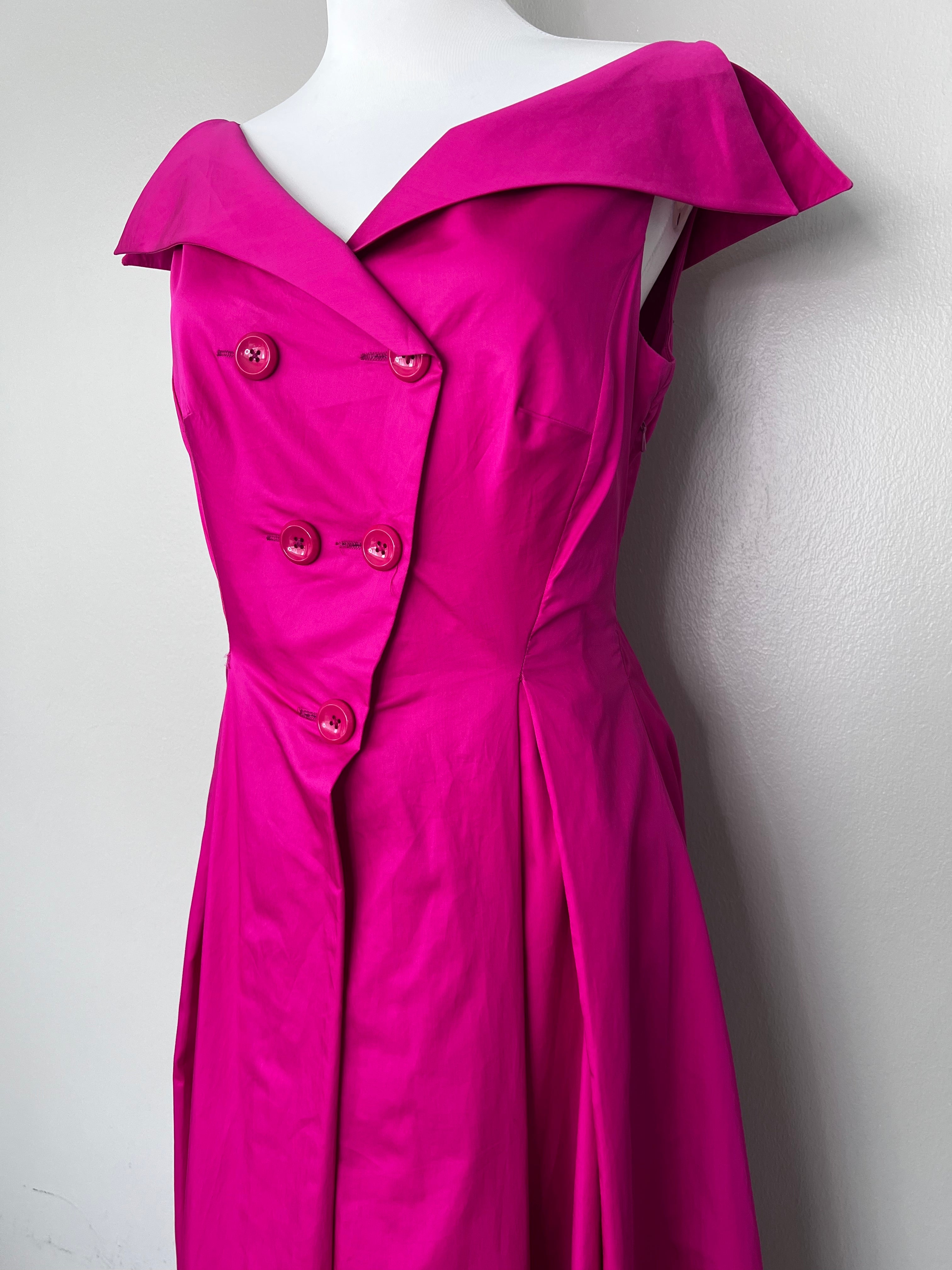 Dark pink button-up gown dress - EXQUISE