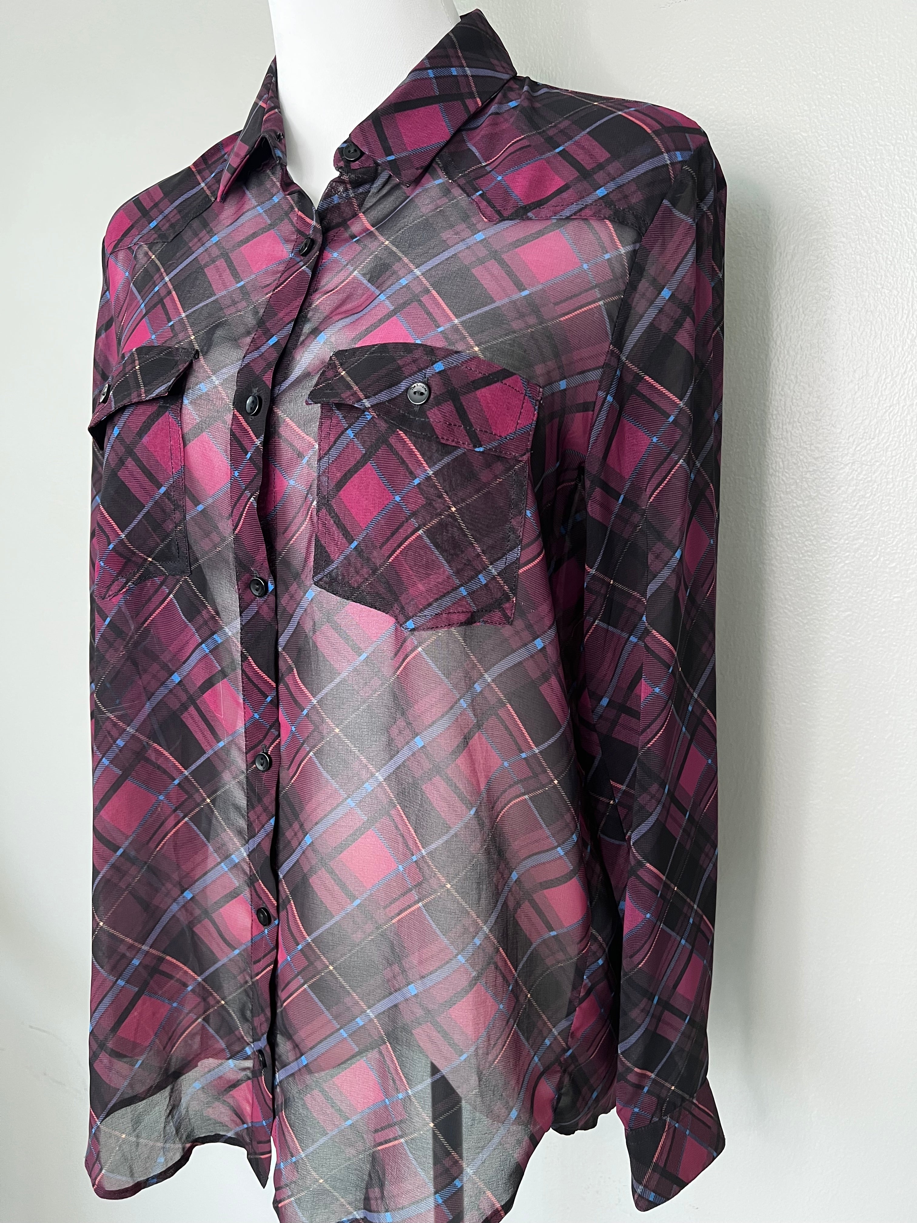 Multicolored sheer button-down flannel shirt. - THE KOOPLES