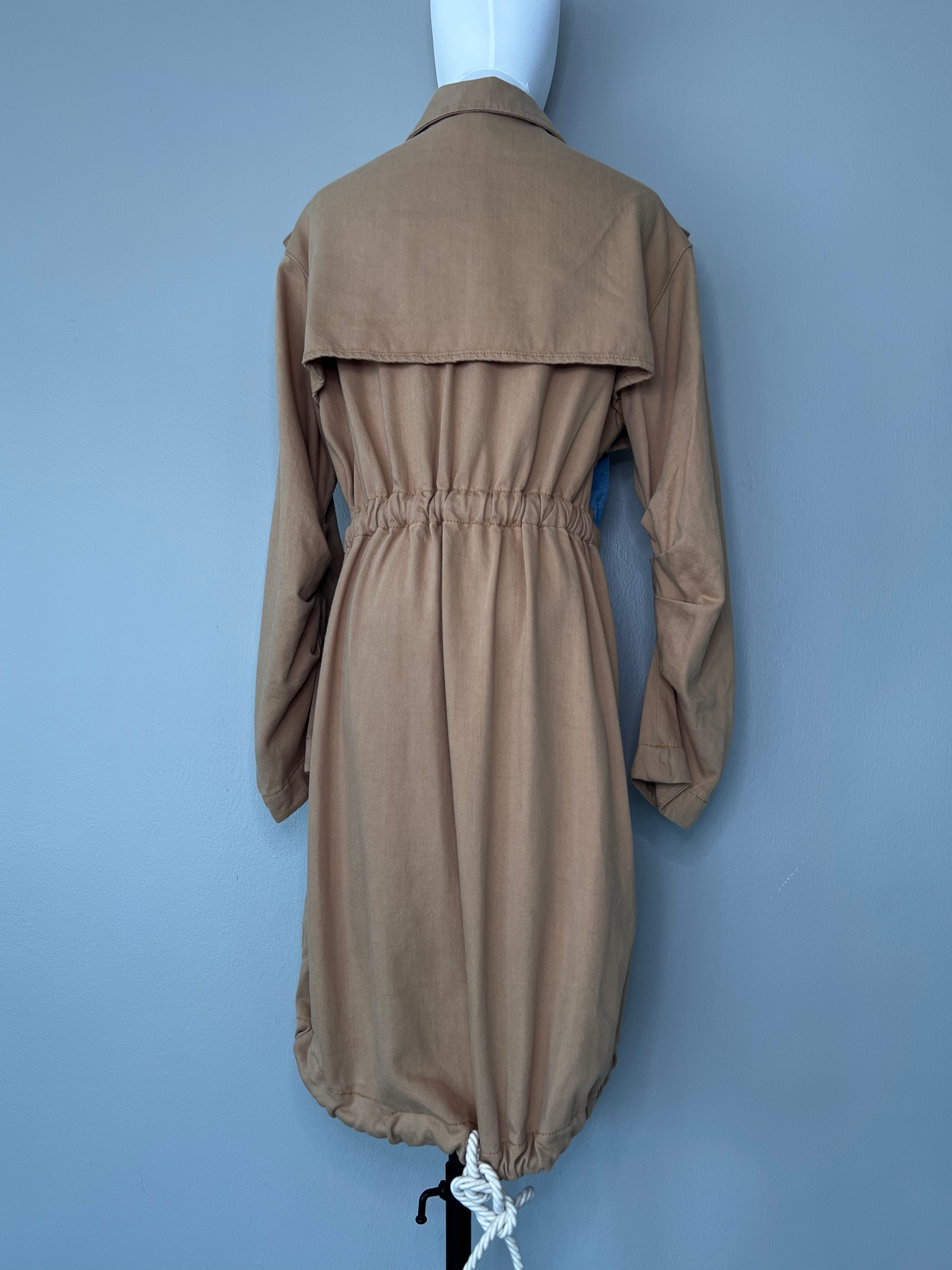 BrandNew! Denim button-up layered with brown jacket drape dress - ELISABETTA FRANCHI