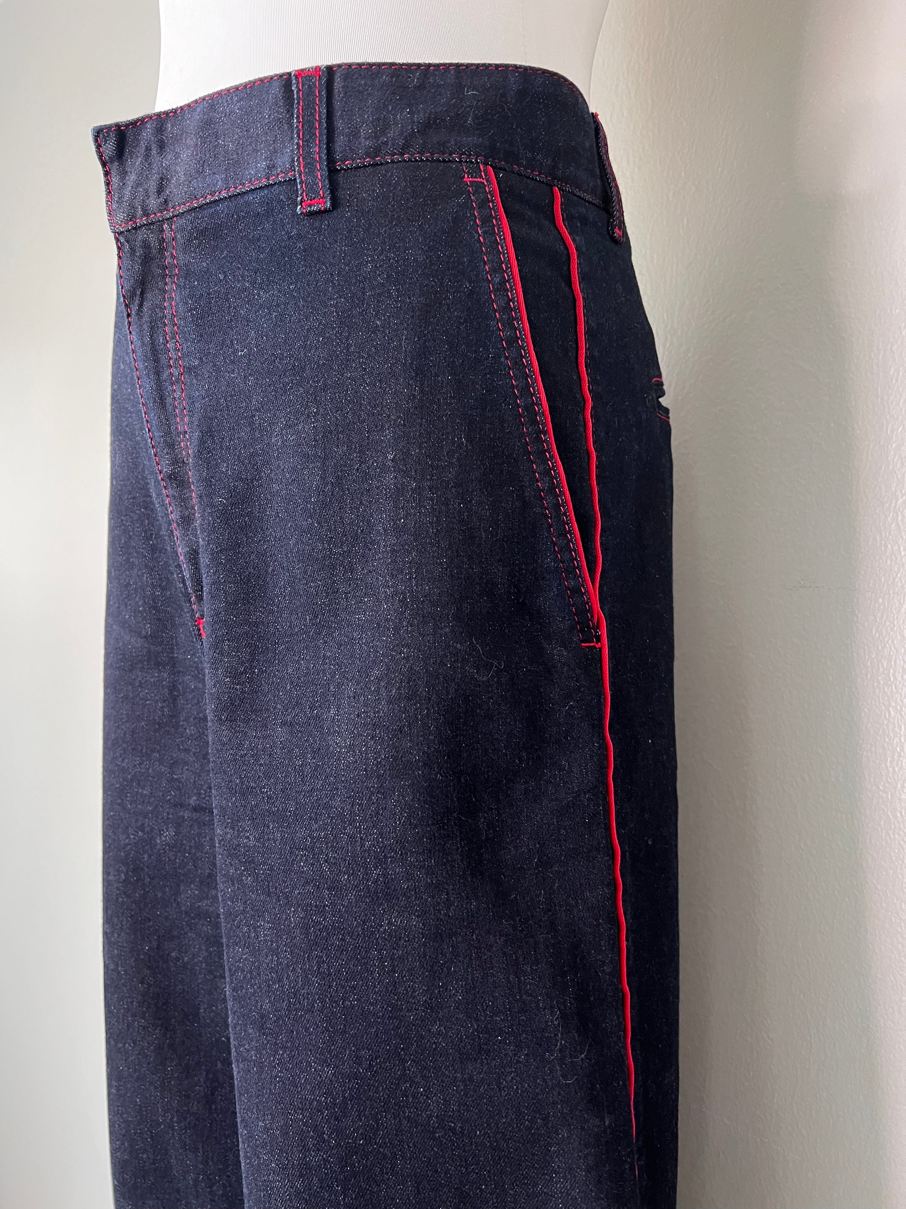 Dark wash super straight-legged jeans with a red seam along the side and the back pockets. - STELLA/ MCCARTNEY