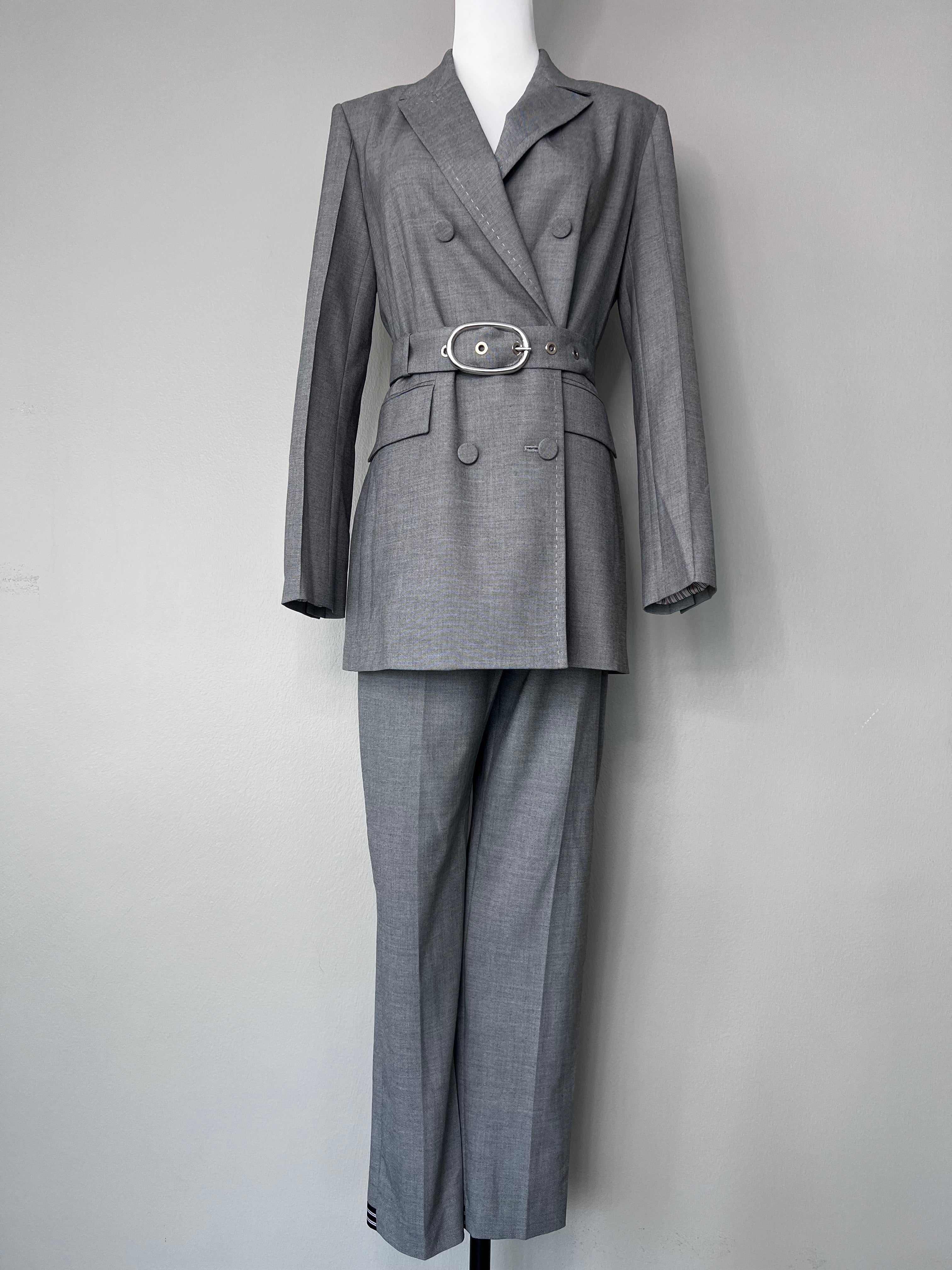 Grey oversized long blazer with dress pants set CLAUDIE PIERLOT