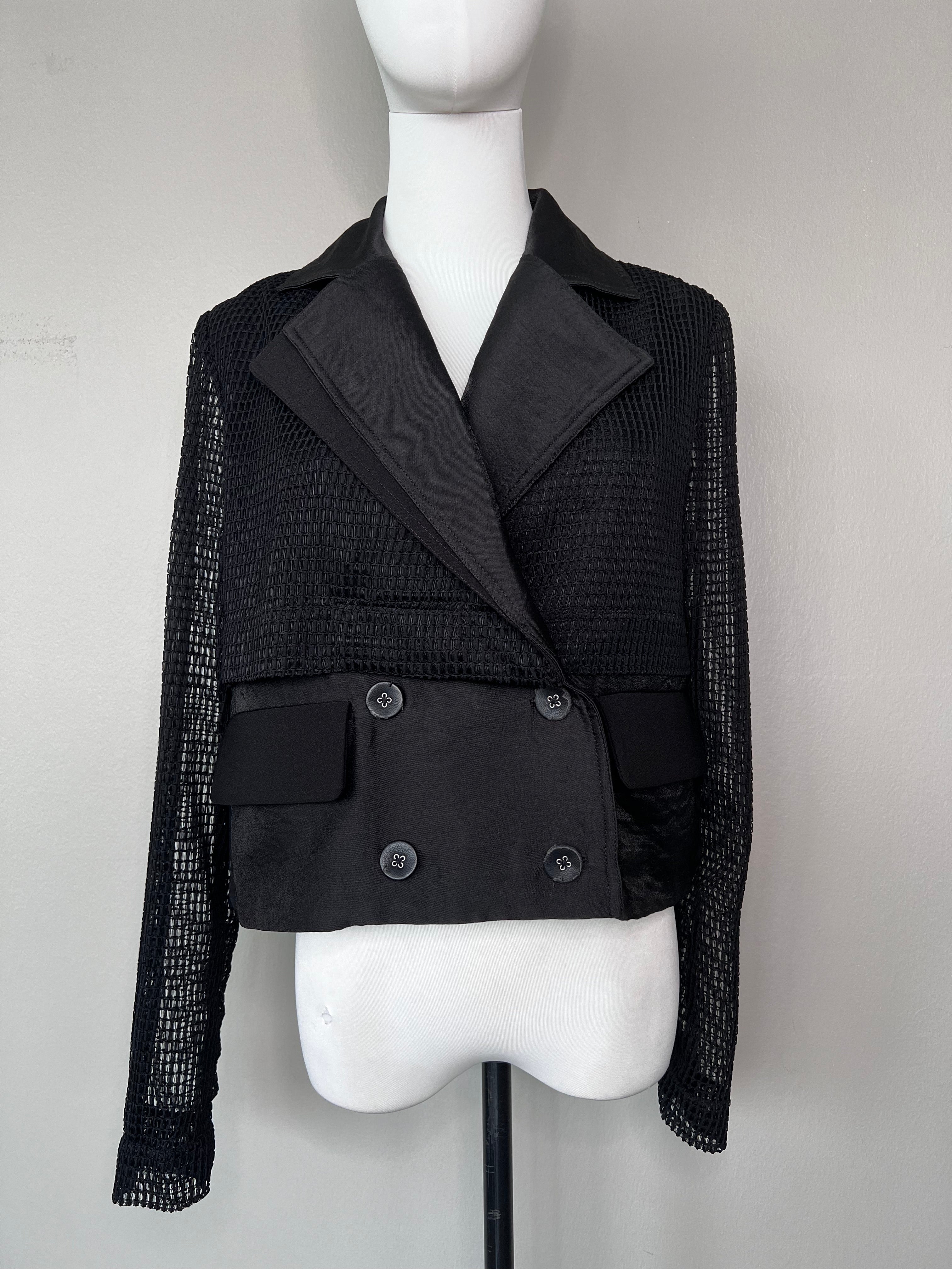 Multi-fabric black blazer top - THREE FLOOR