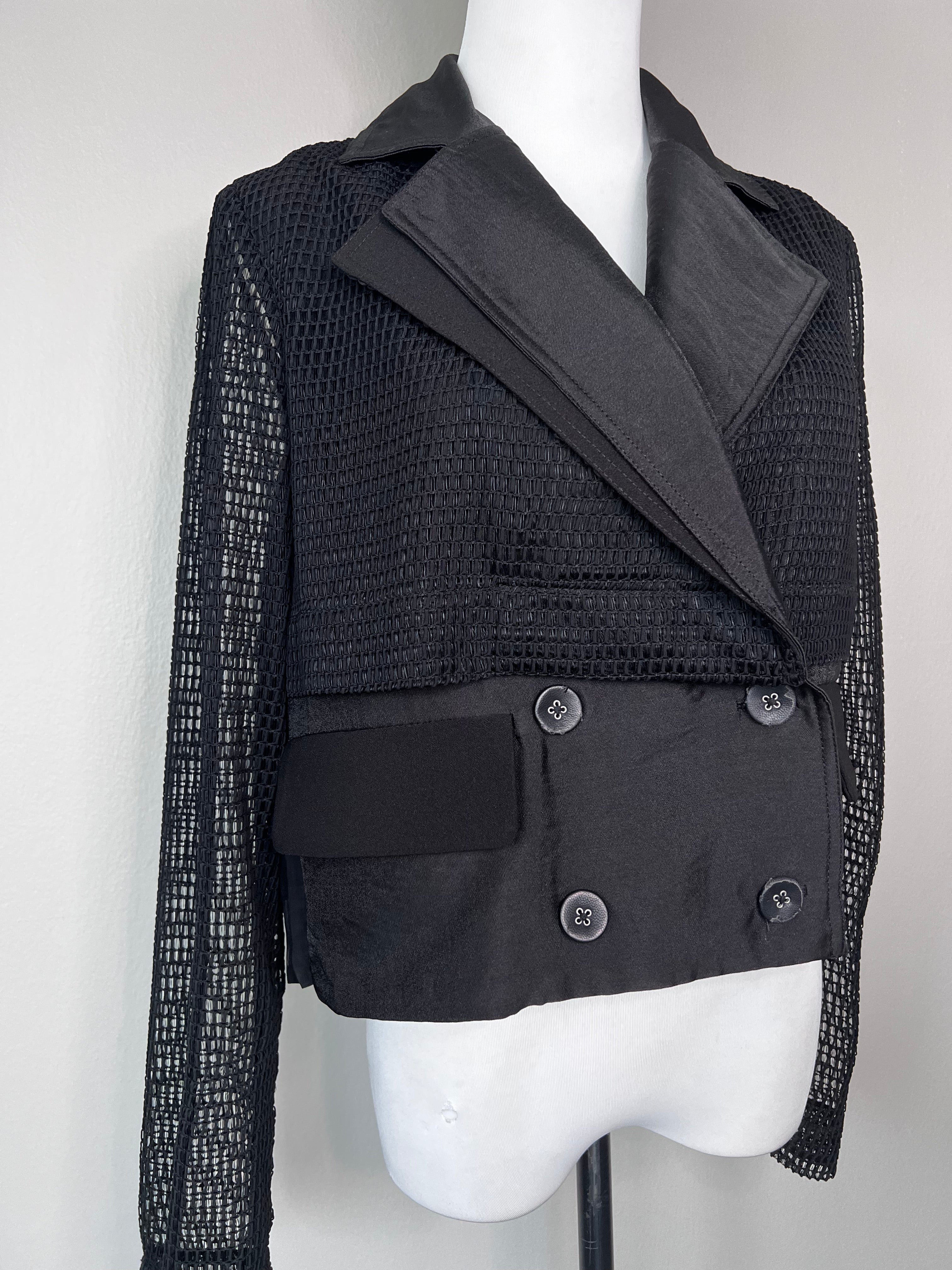 Multi-fabric black blazer top - THREE FLOOR