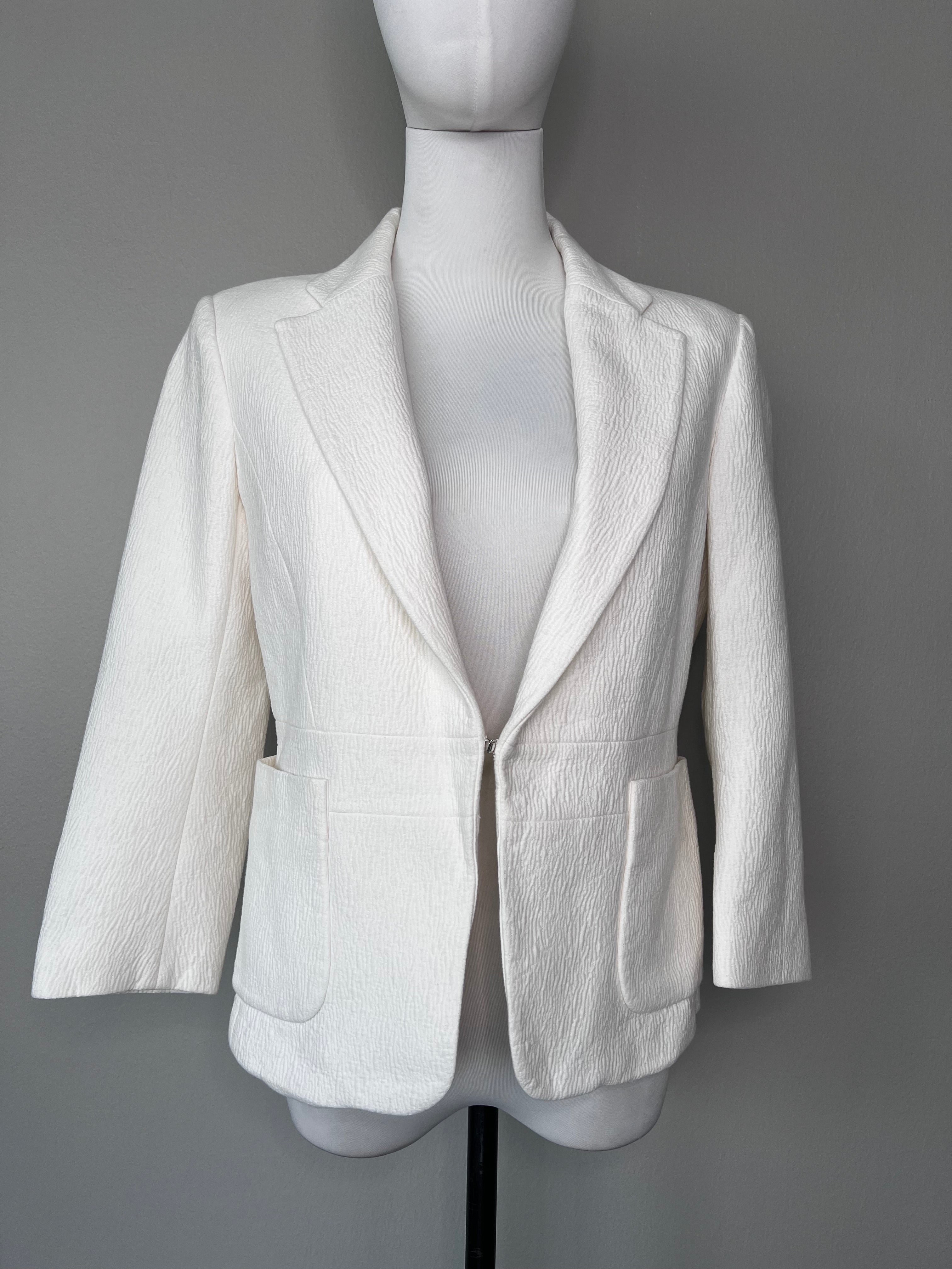 White cropped patterned blazer with pockets - MAJE