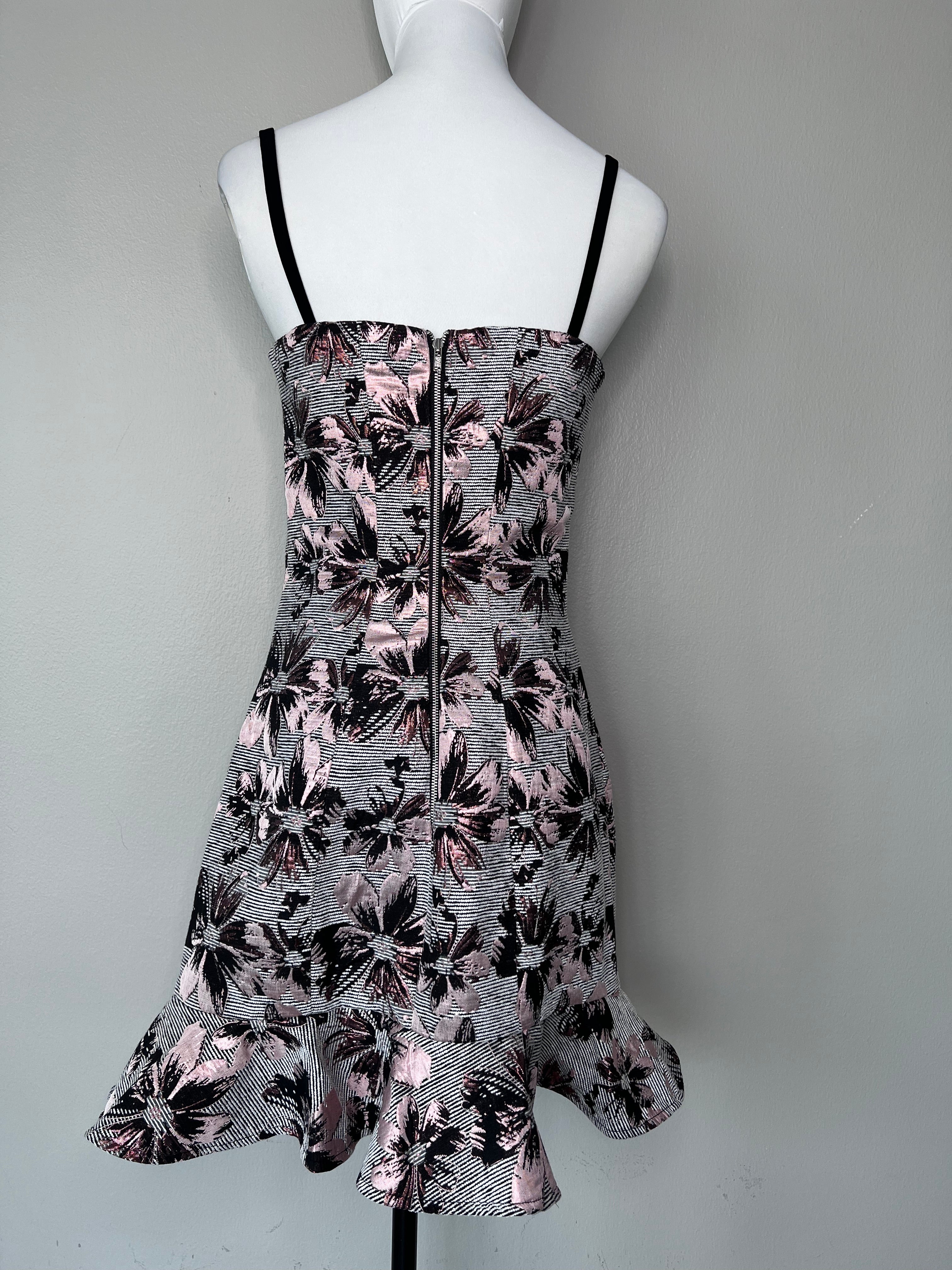 Sheath grey tie cut out floral print dress - ASILIO
