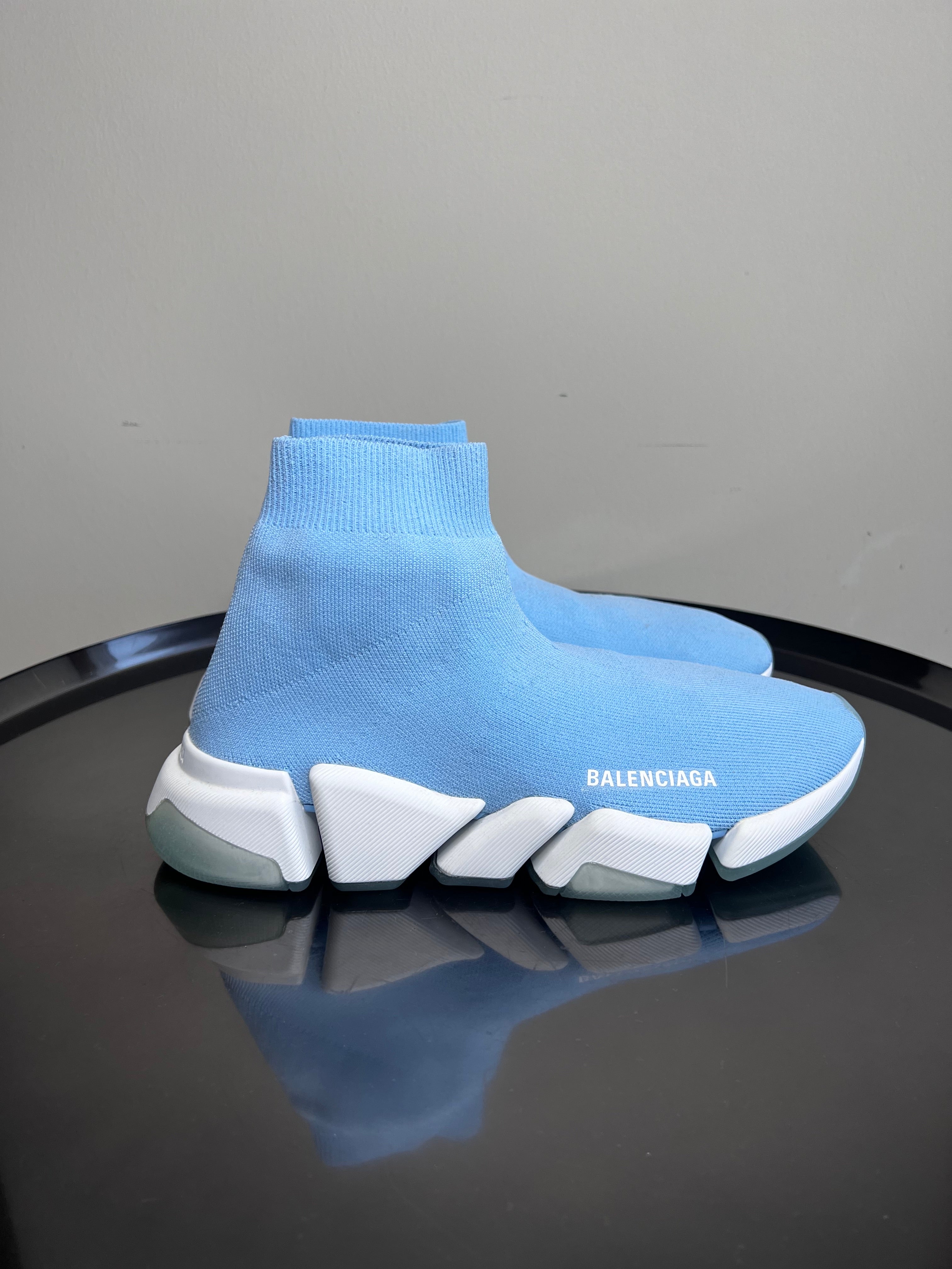 Blue Knitted speed 2.0 high top sneakers - BALENCIAGA