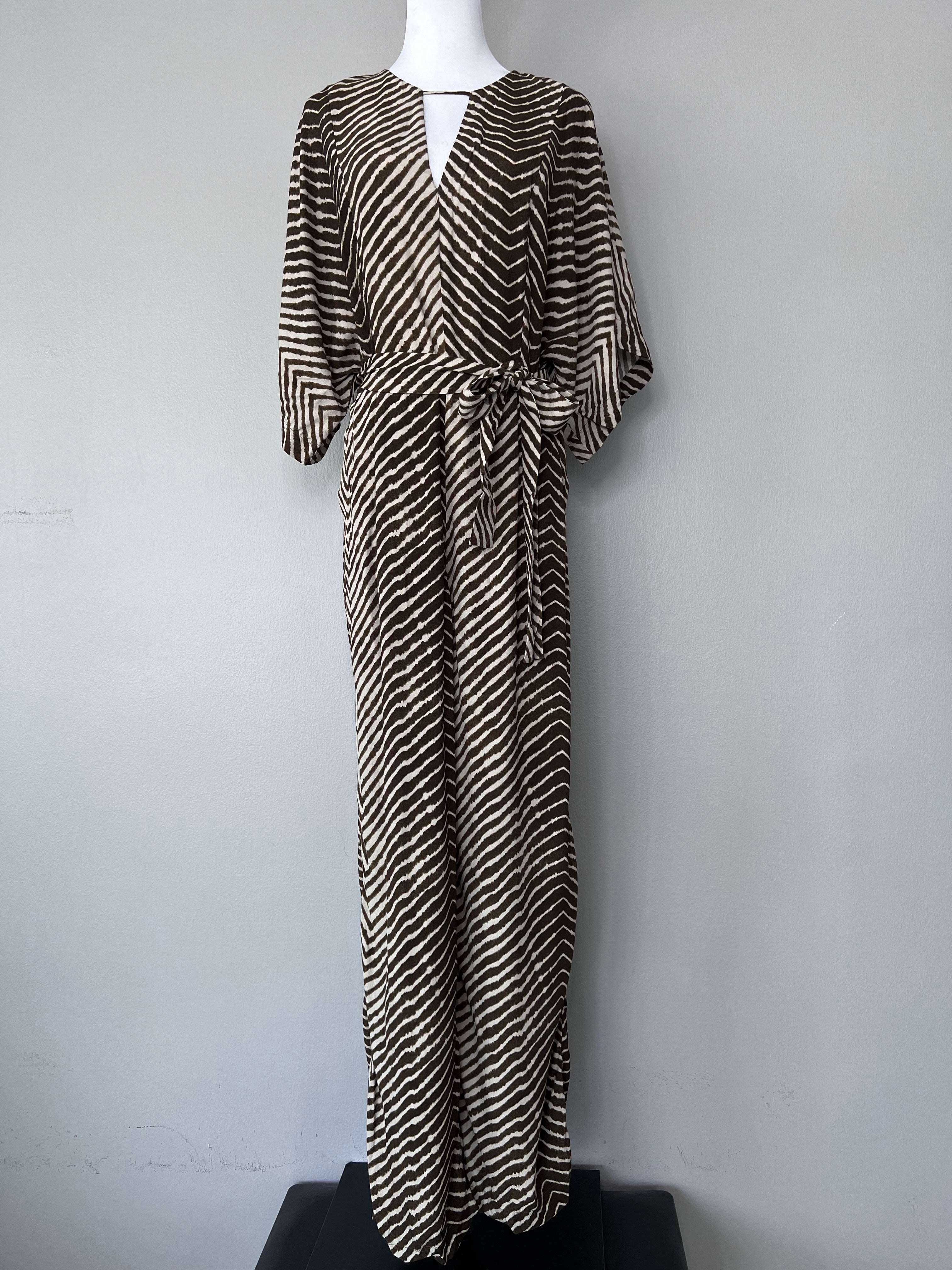Striped Cream and Brown jumpsuit - MANGO