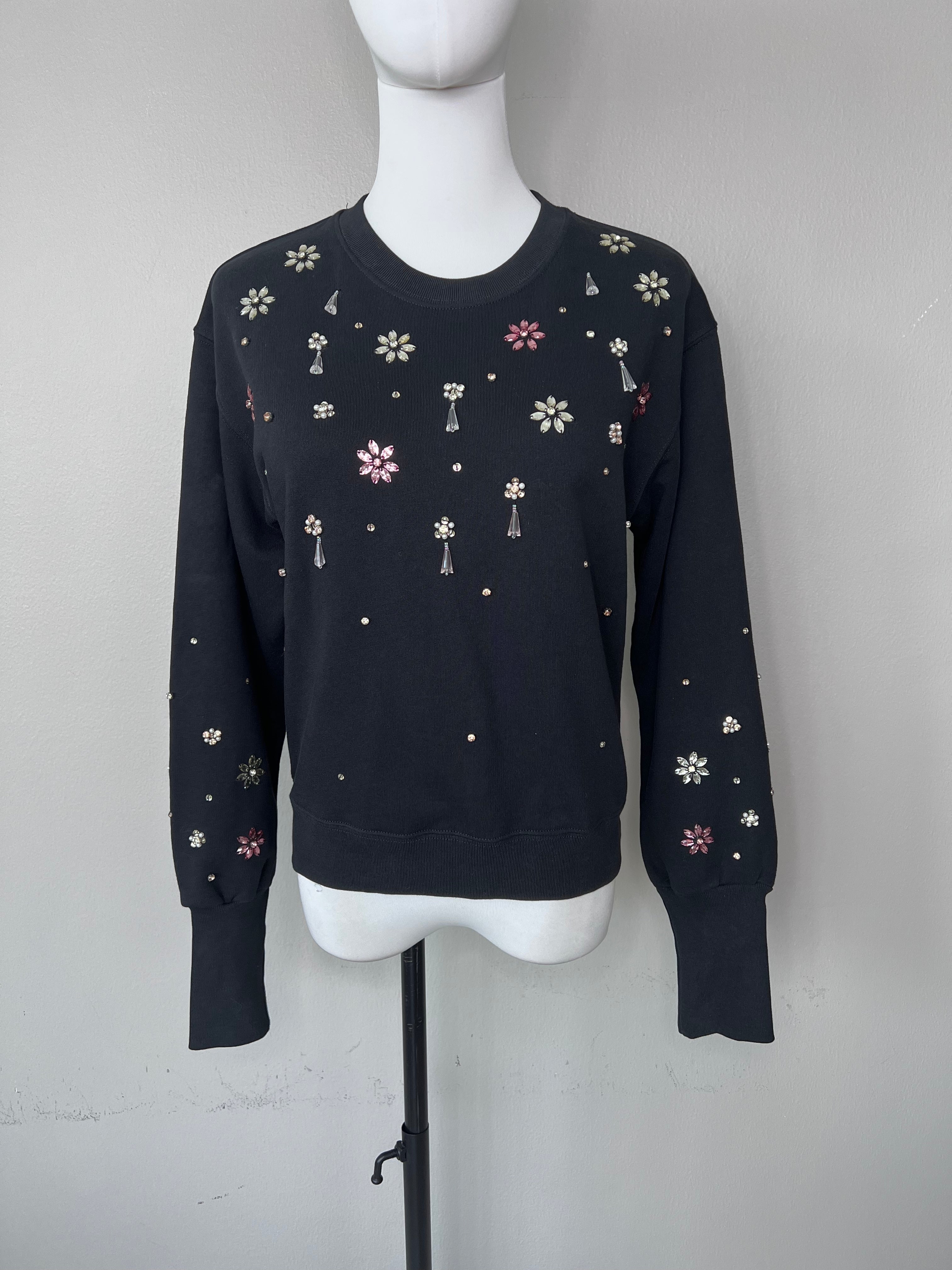 Black Floral swarovski longsleeve sweater - MSGM