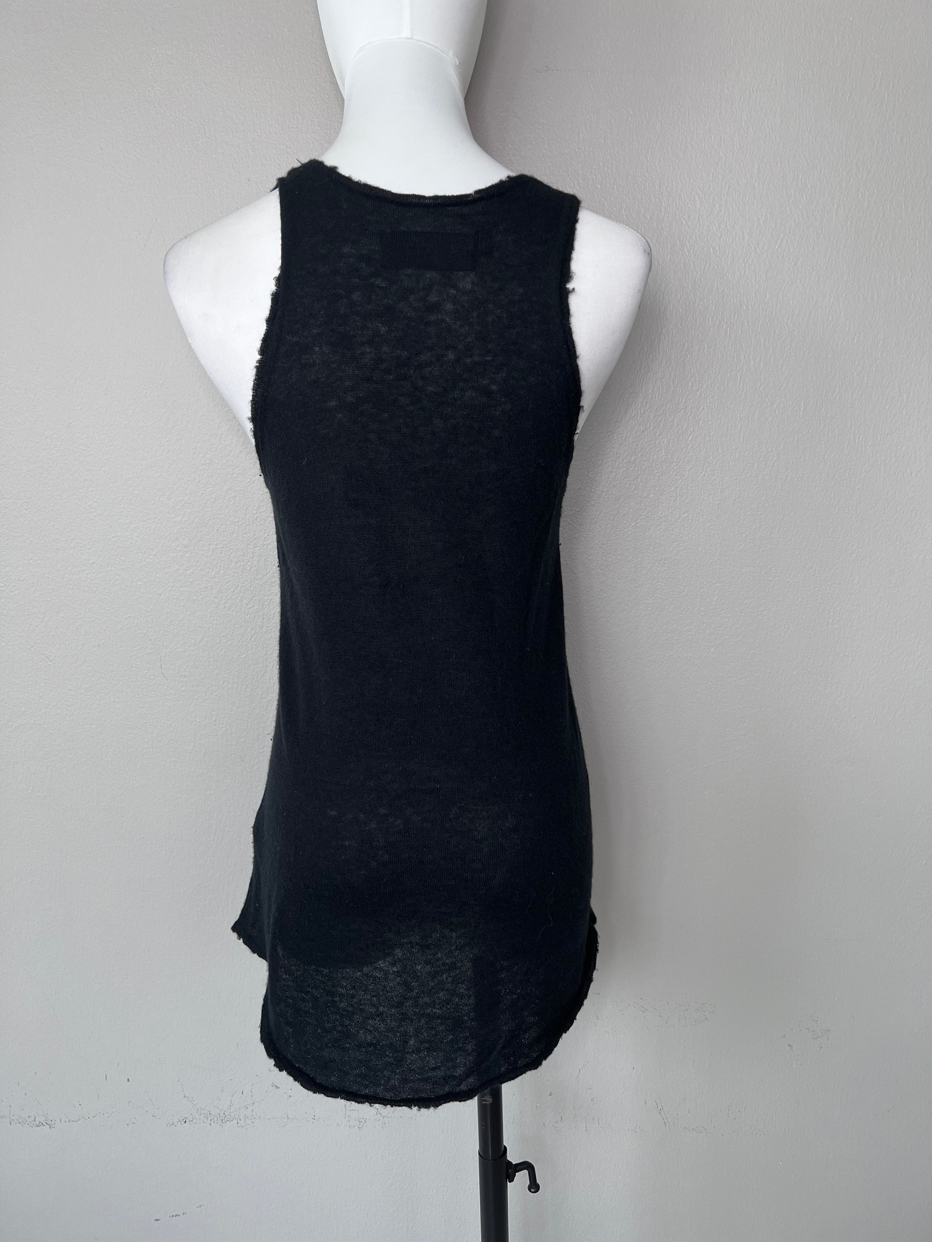 Black 100% cashmere scoop neck tank top with a rhinestone image at the front. - ZADIG & VOLTAIREDELUXE