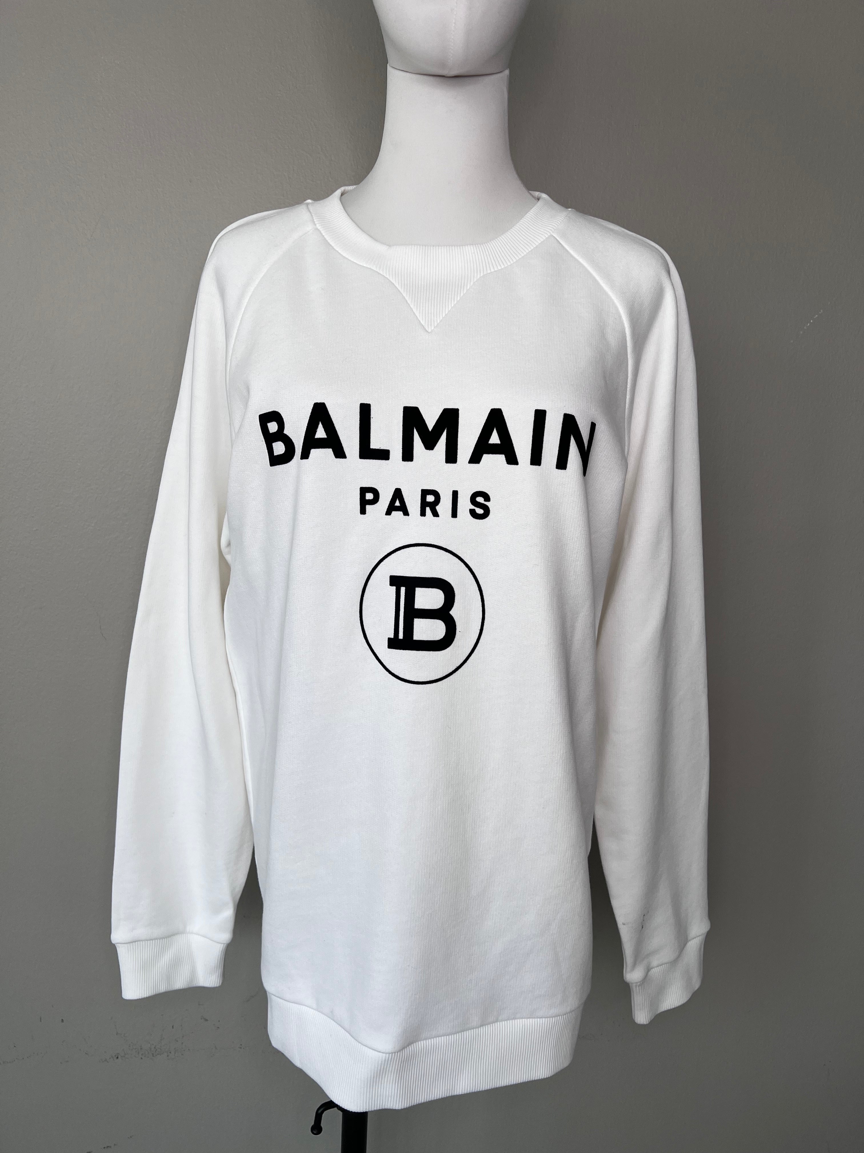 White black comfy sweater with logo BALMAIN