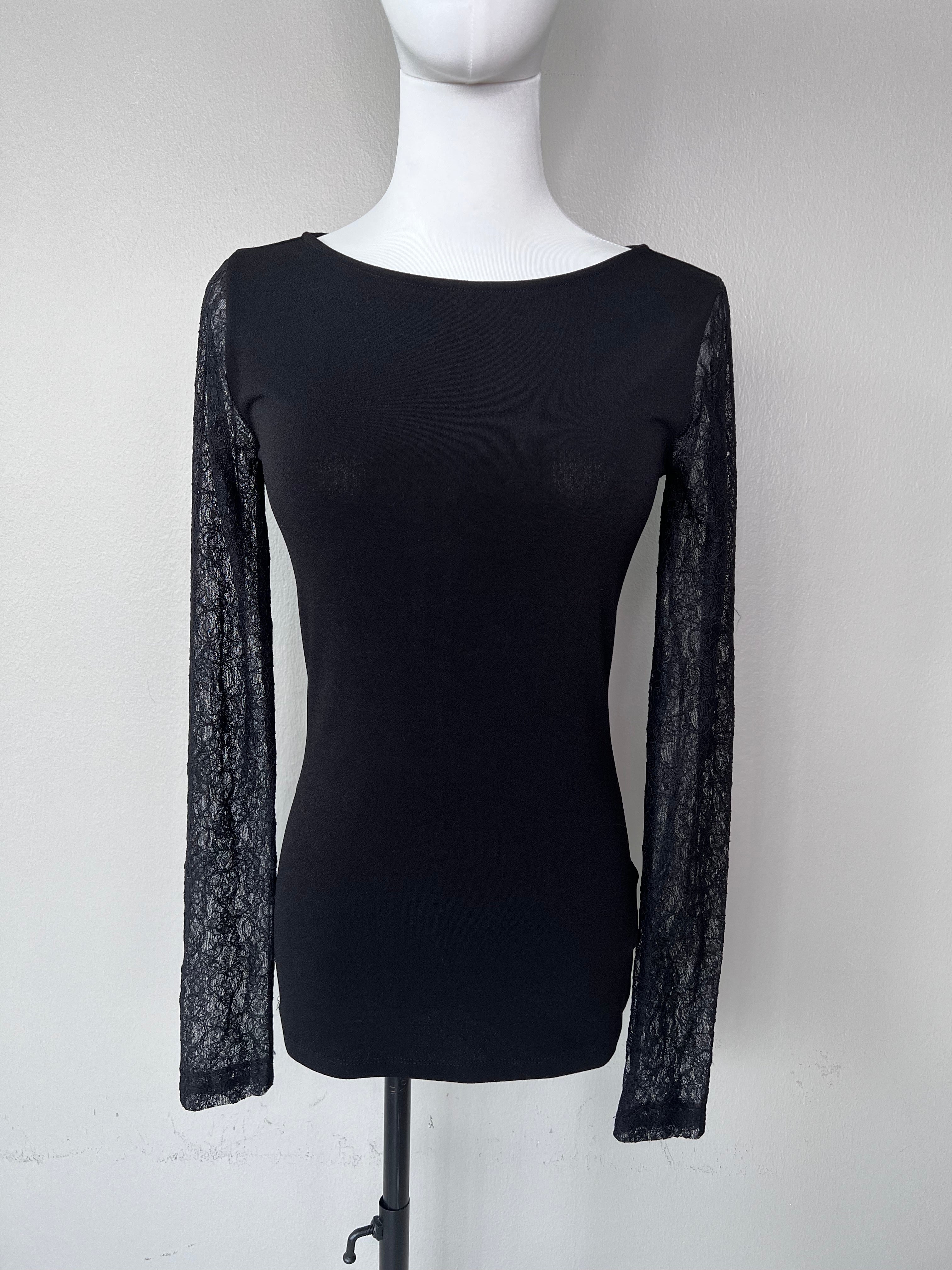 Black fitted long sleeve top with lace details - ALICE + OLIVIA