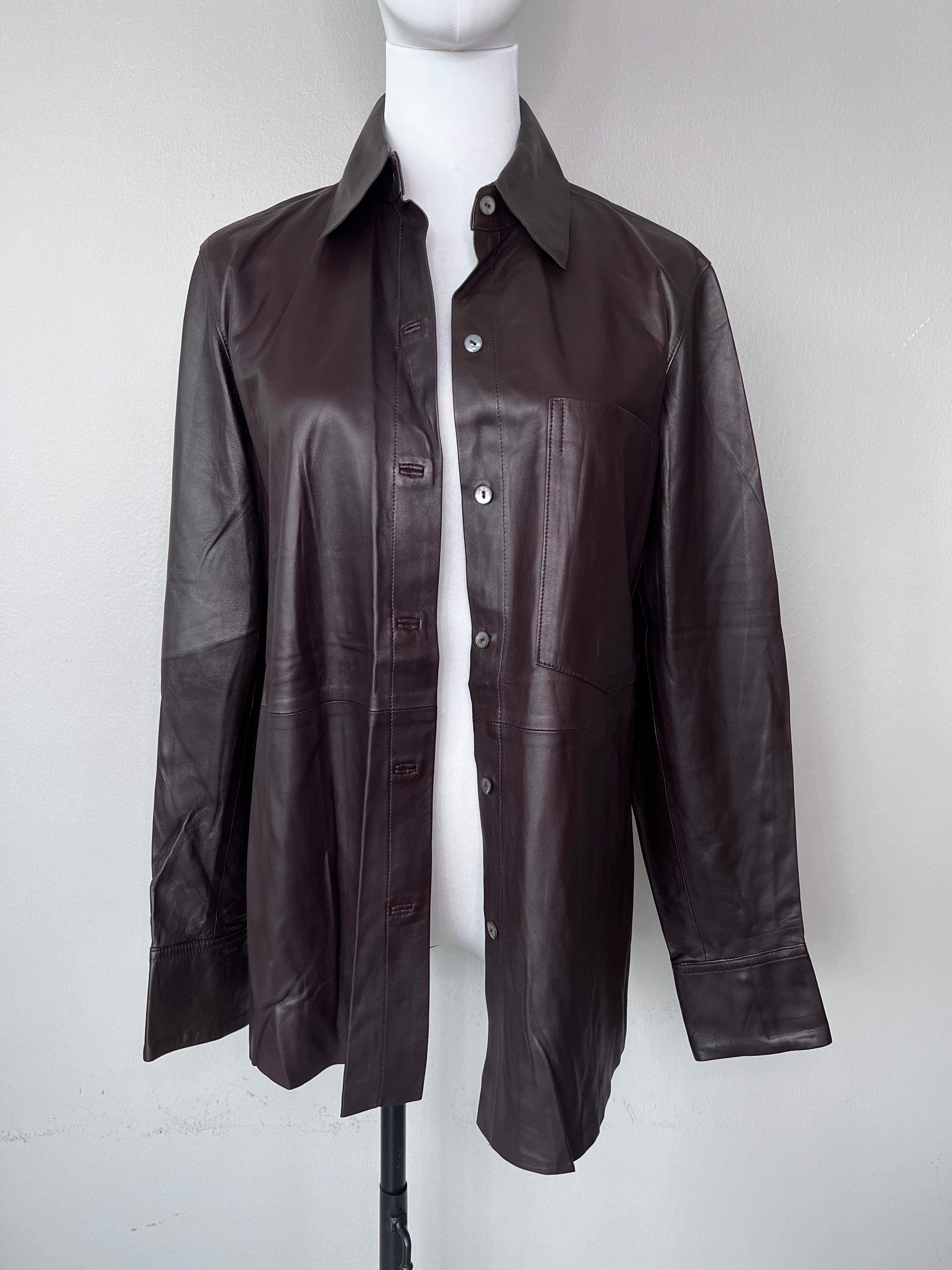 A set of brown leather wide-leg caprees &  button up jacket- VINCE