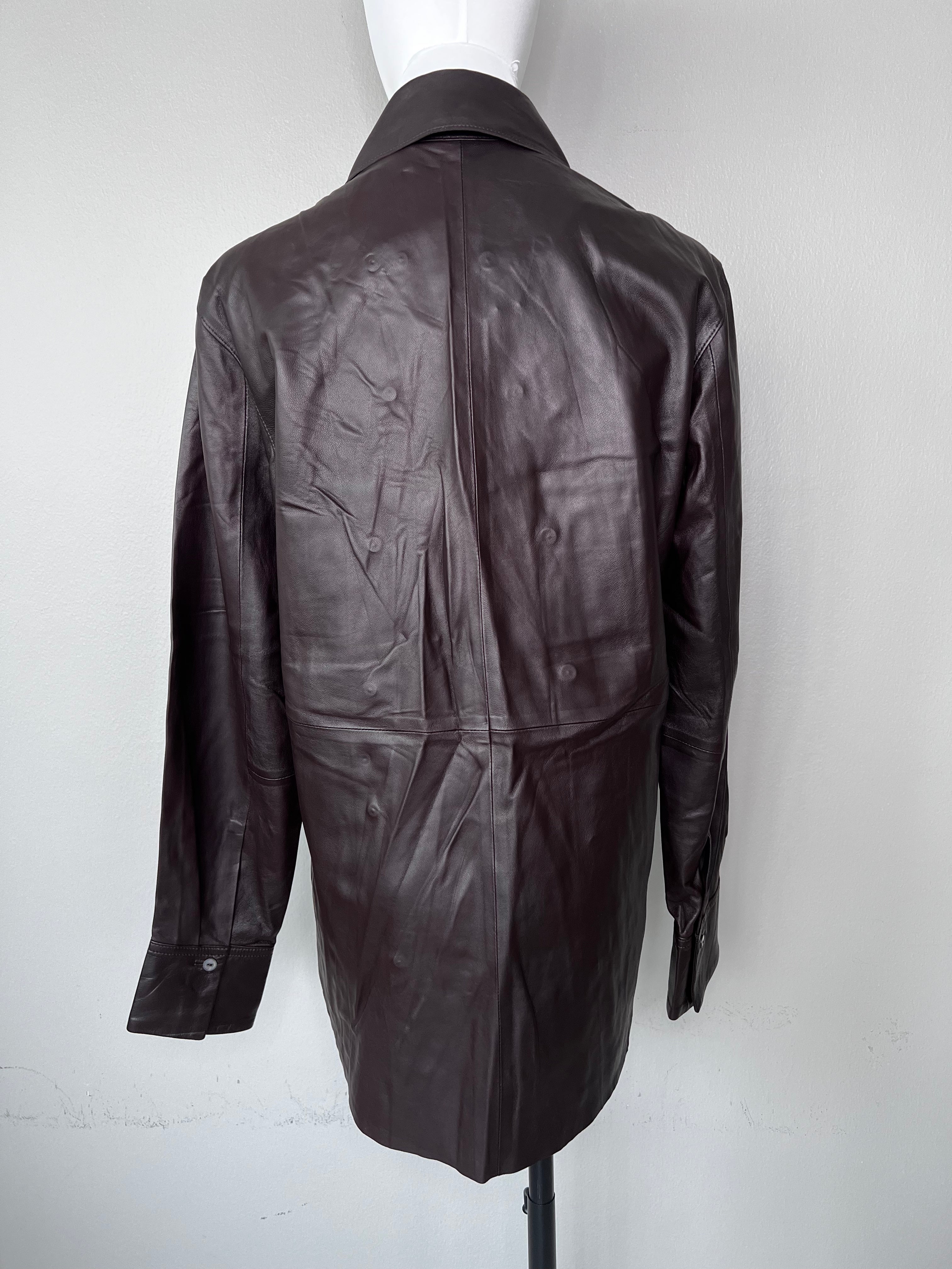 A set of brown leather wide-leg caprees &  button up jacket- VINCE