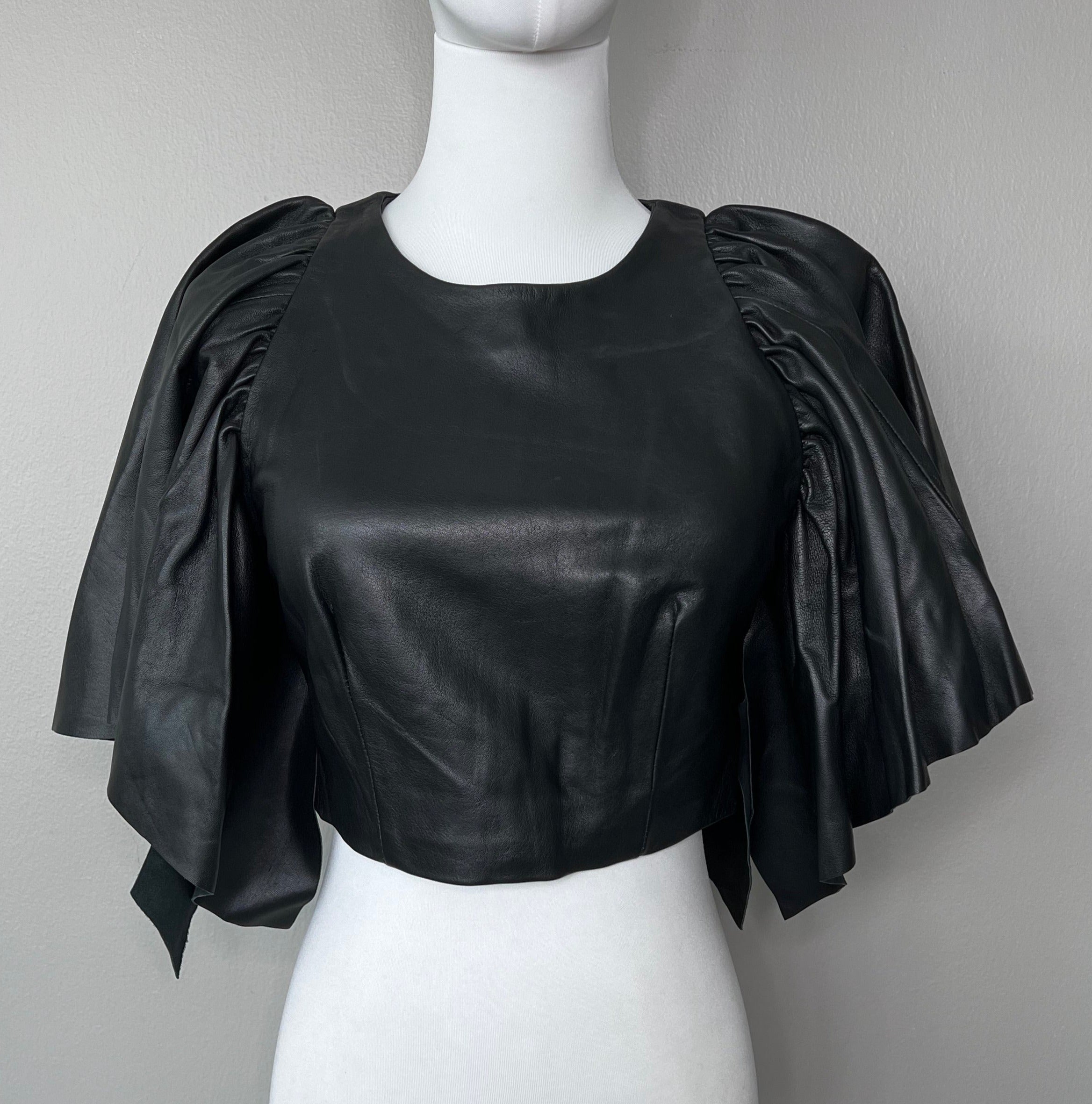 Black chic leather wide top - ZARA