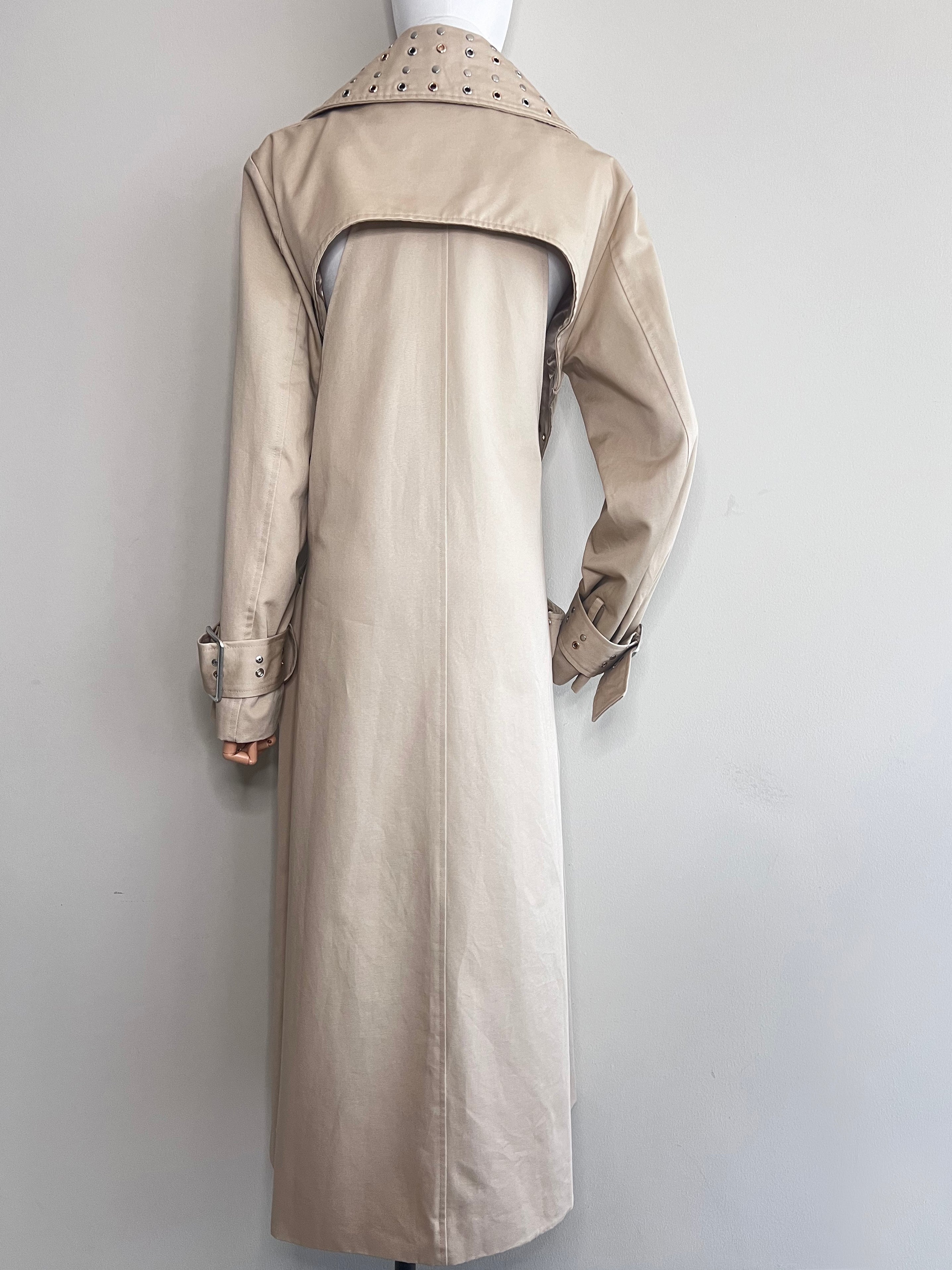Beige Double Breasted side Cut-out stylish Trench Coat - MAYKA