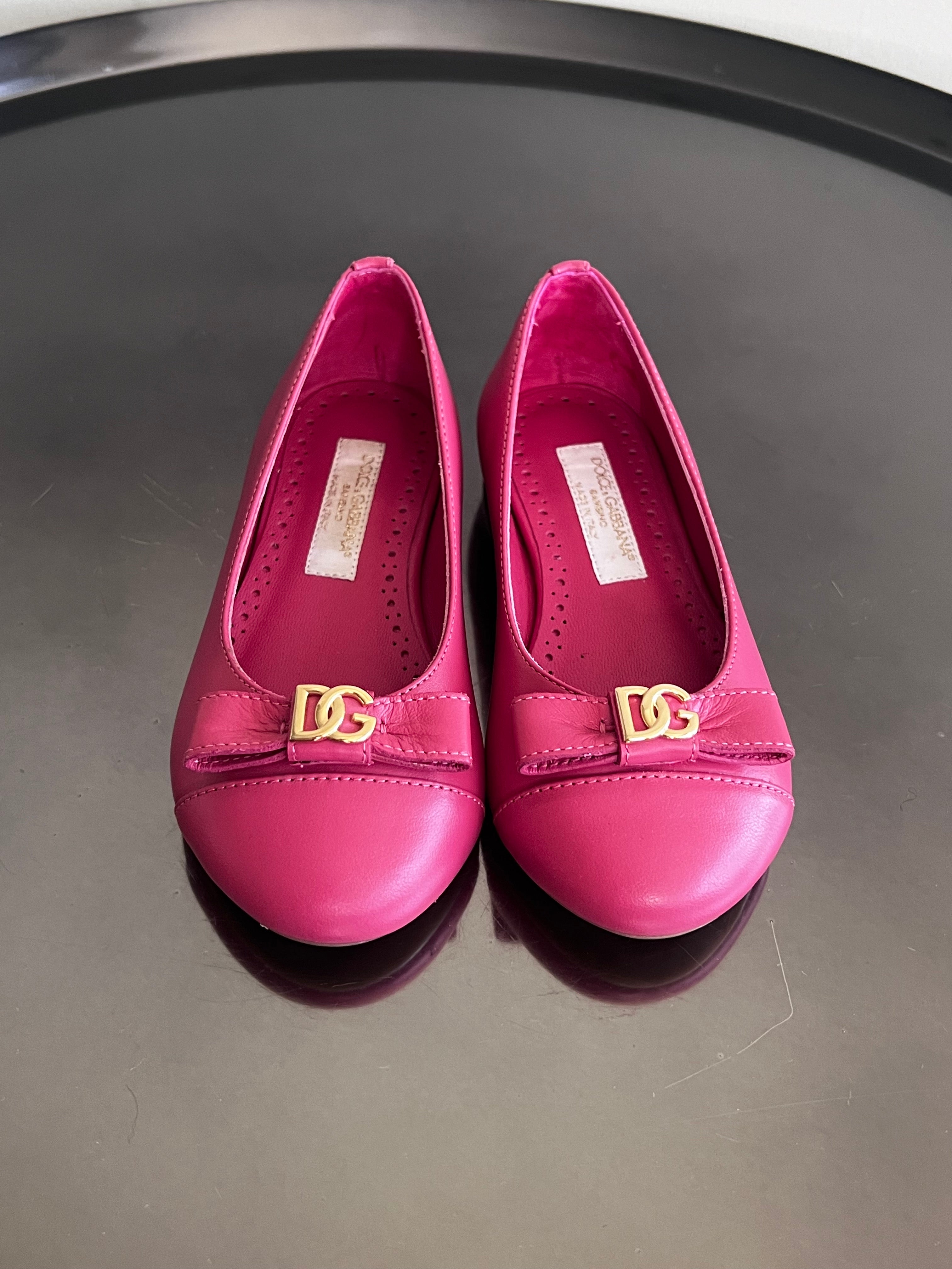 Pink Logo bow leather ballerina pumps kids - Dolce & Gabbana