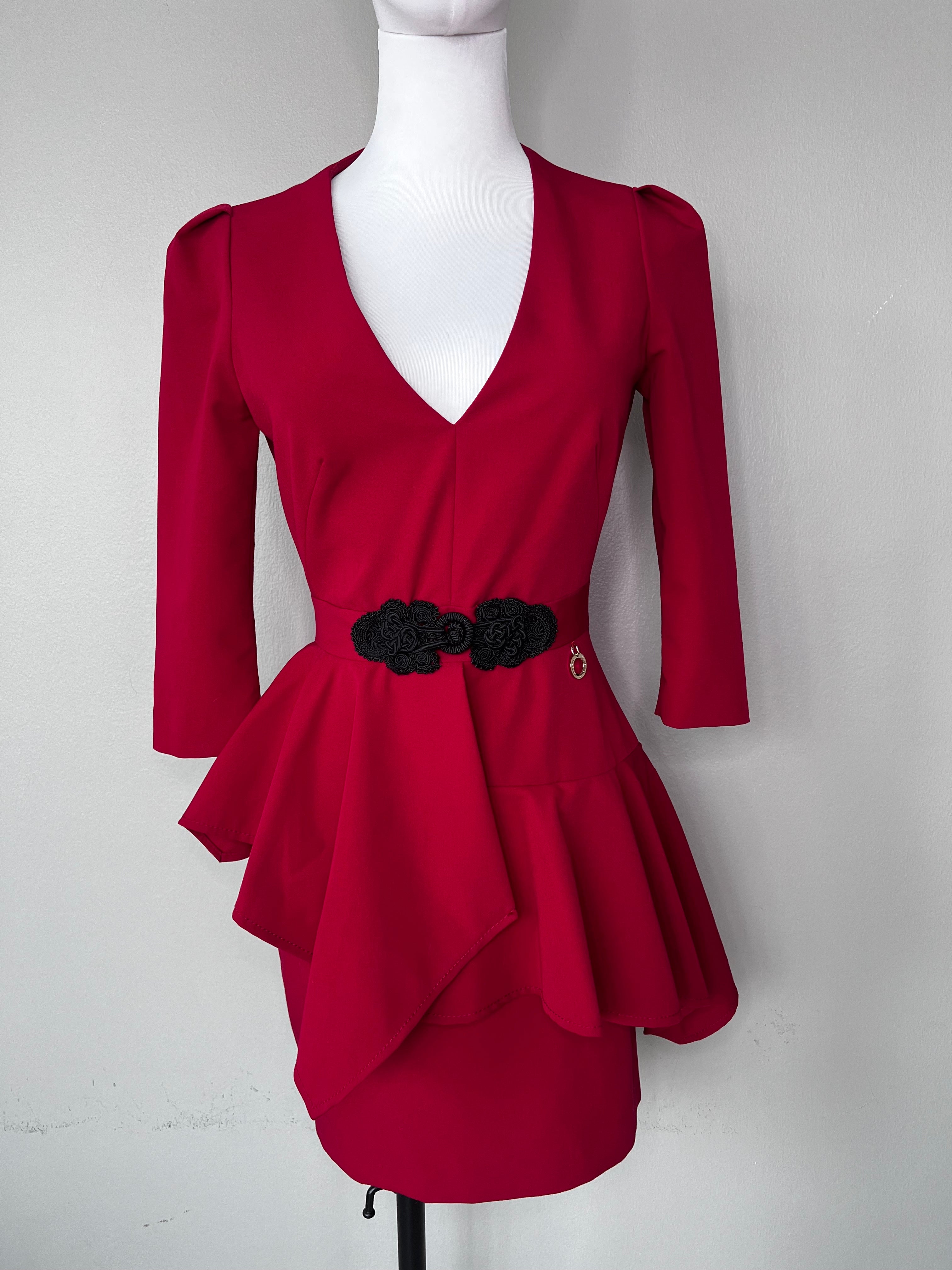 Red a-line cut out tweed mini dress - Mangano