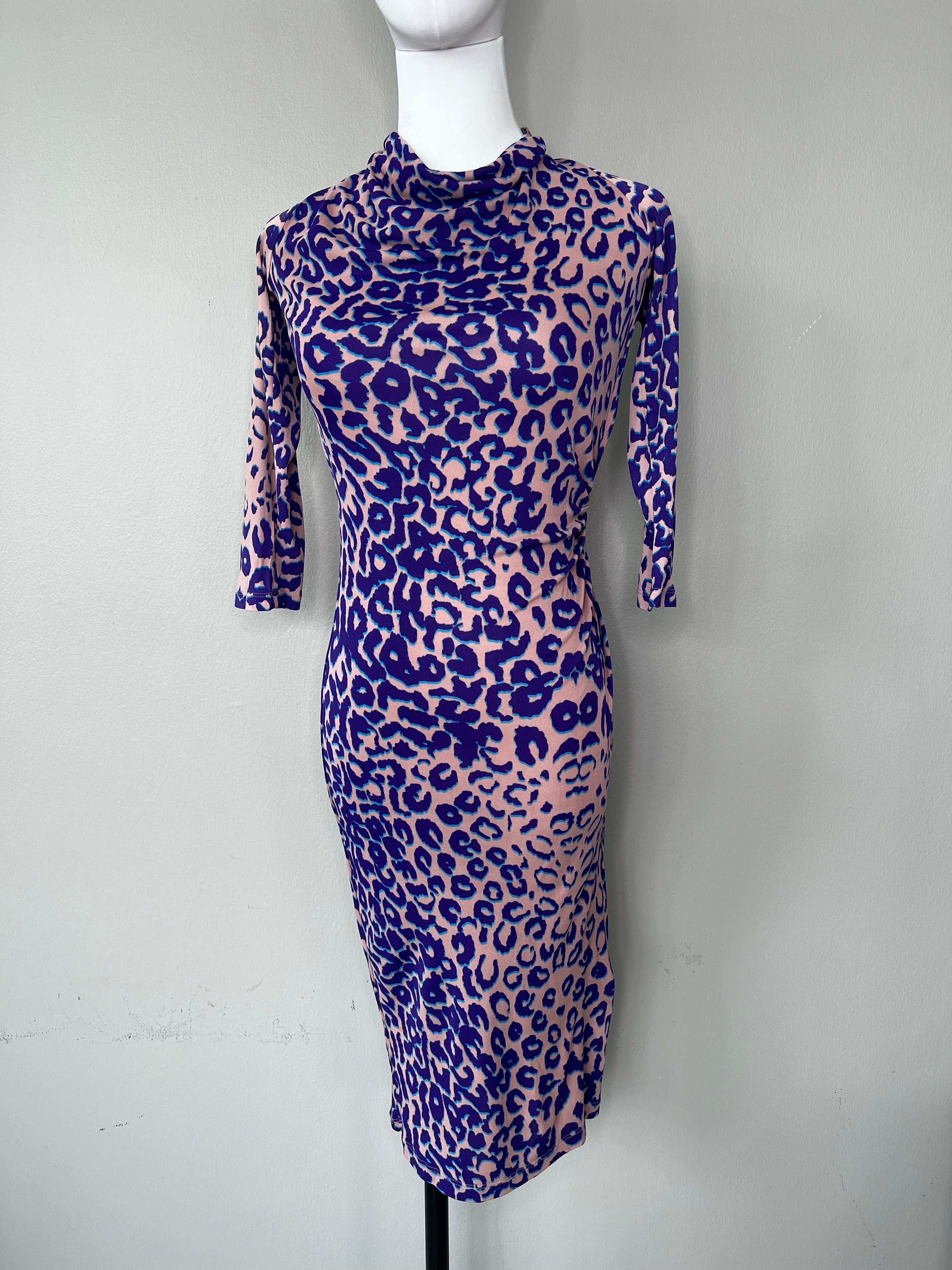 patterned purplish-nude knee length leopard dress that wraps your body - LK Bennett