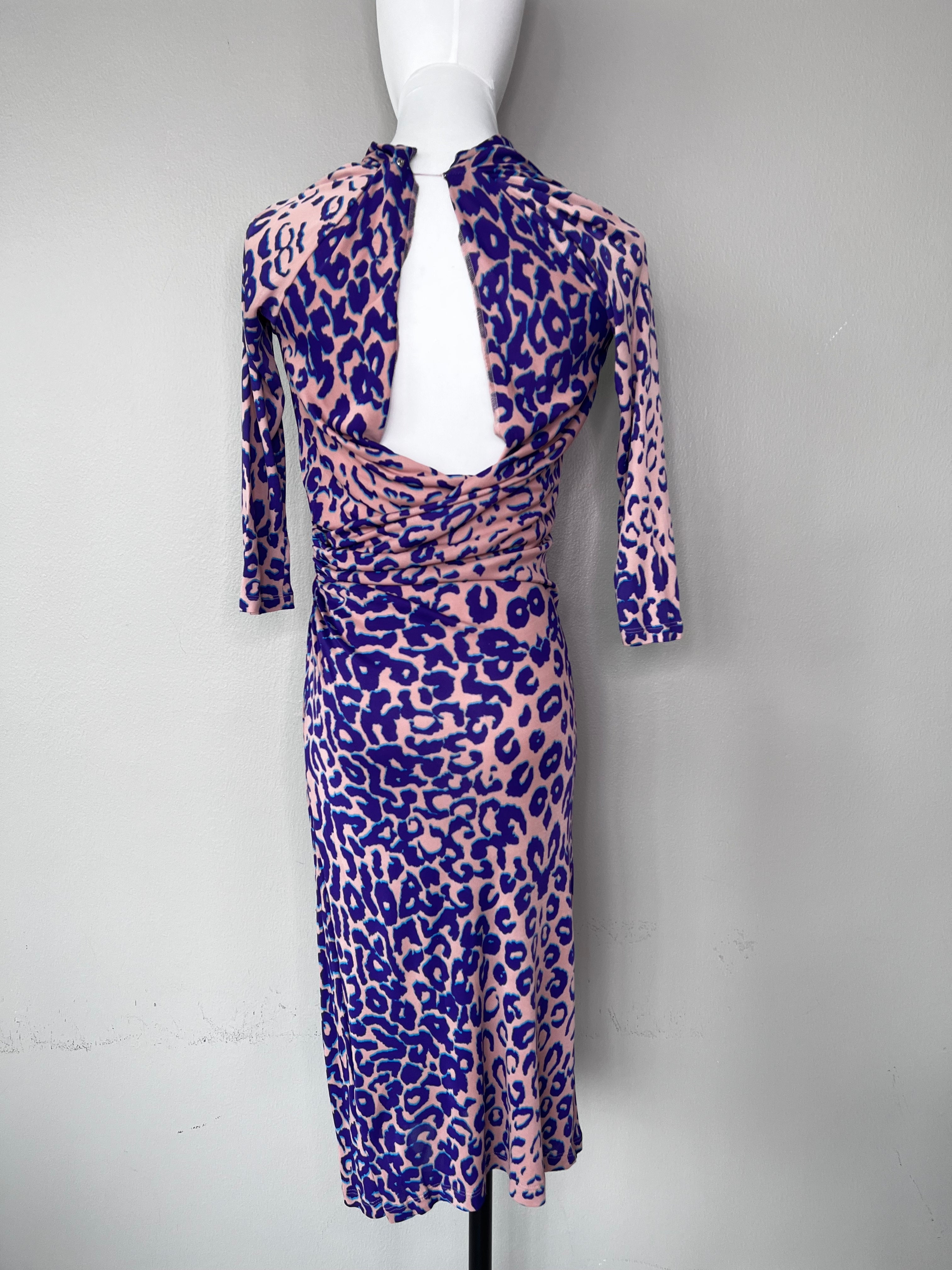 patterned purplish-nude knee length leopard dress that wraps your body - LK Bennett