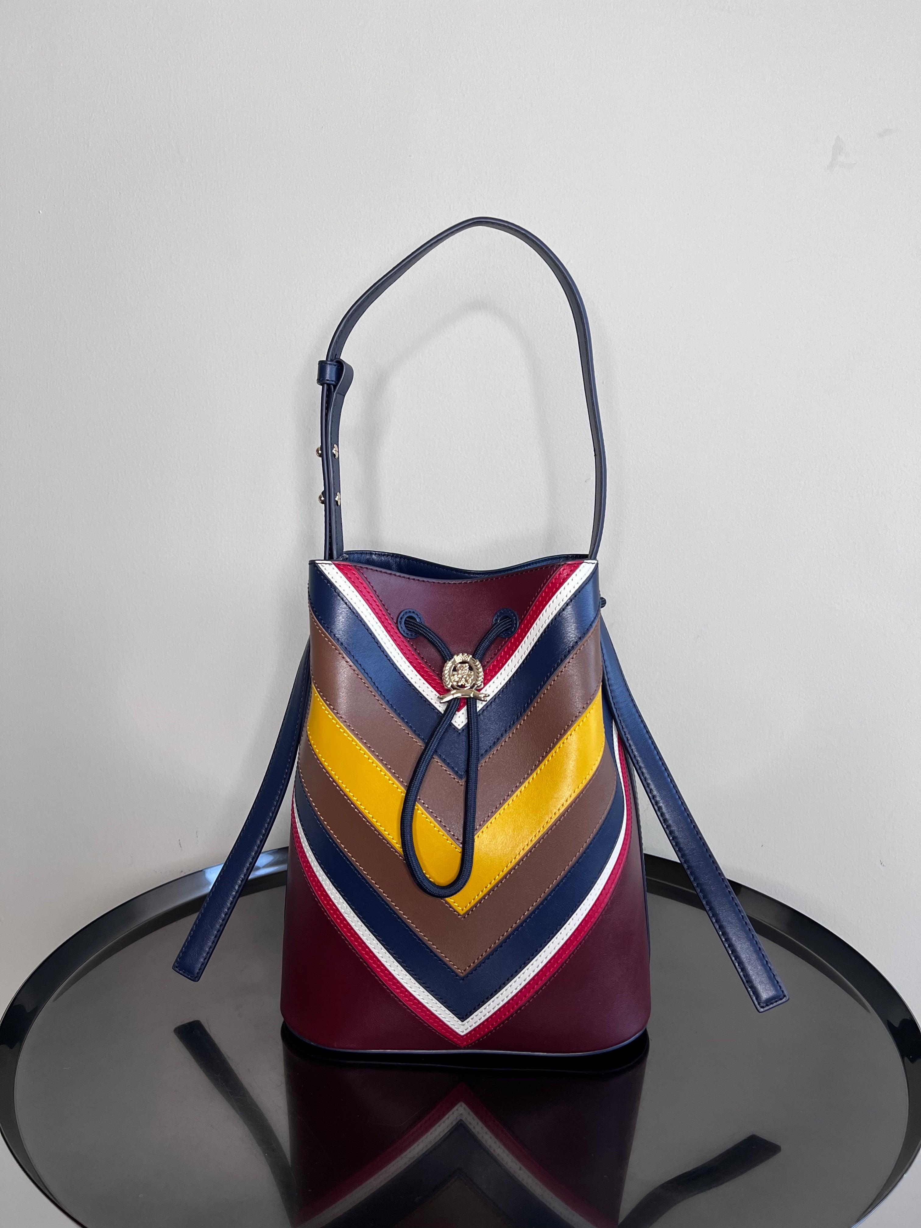 Multi color valley stripe leather bucket bag - Tommy x Pendleton