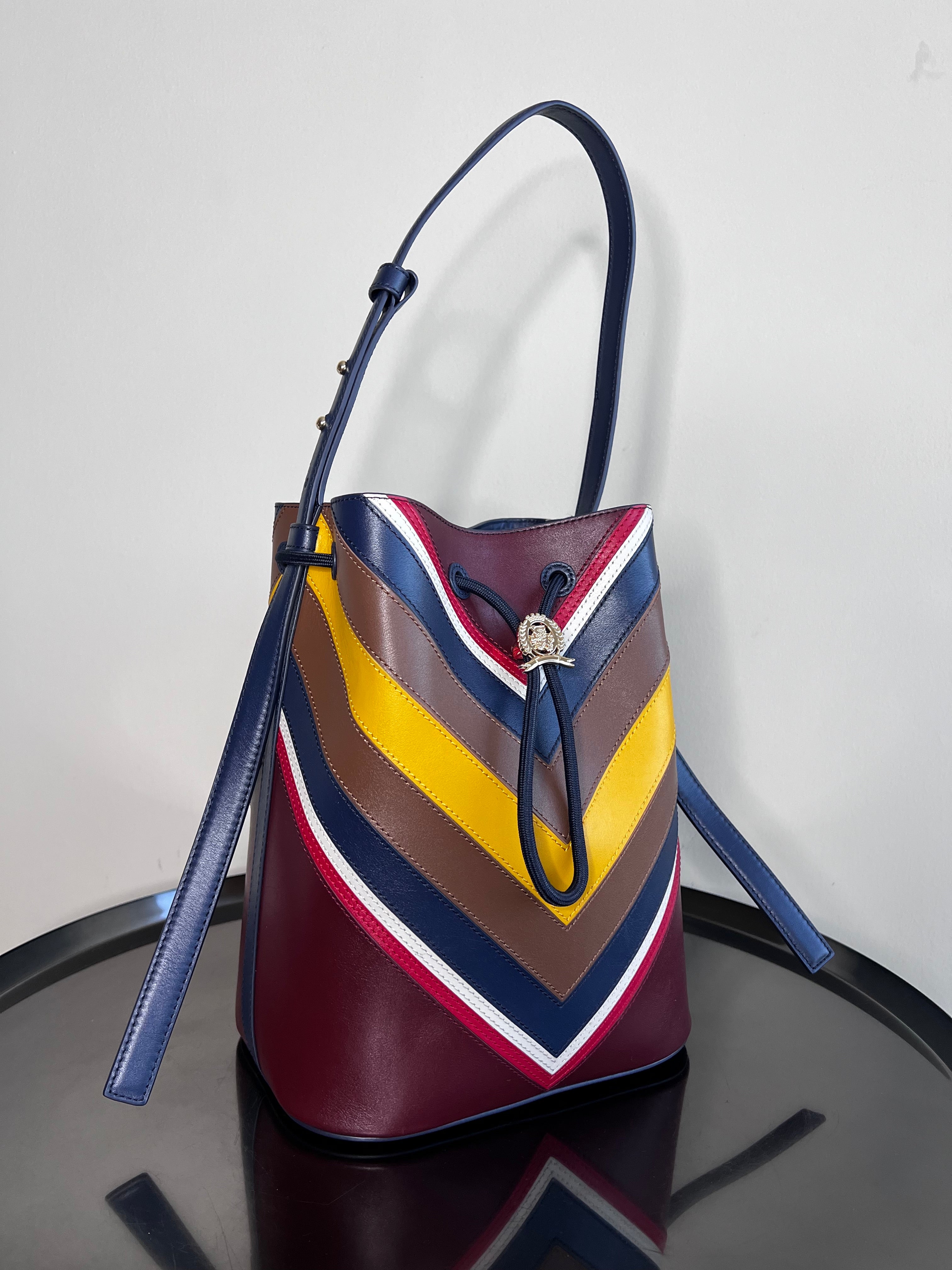 Multi color valley stripe leather bucket bag - Tommy x Pendleton