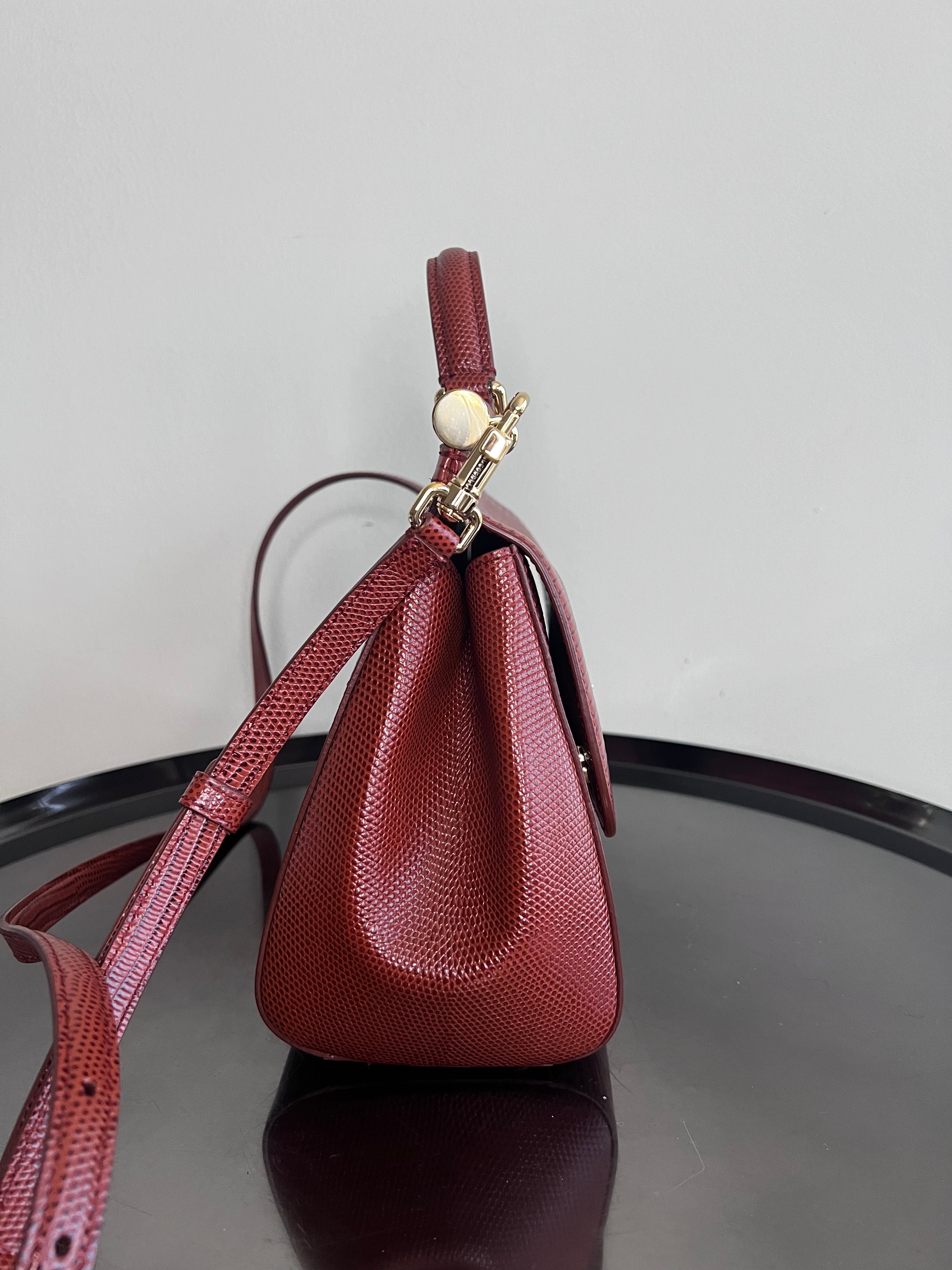 Brown Lizard Embossed Leather Medium Miss Sicily Bag - Dolce & Gabbana