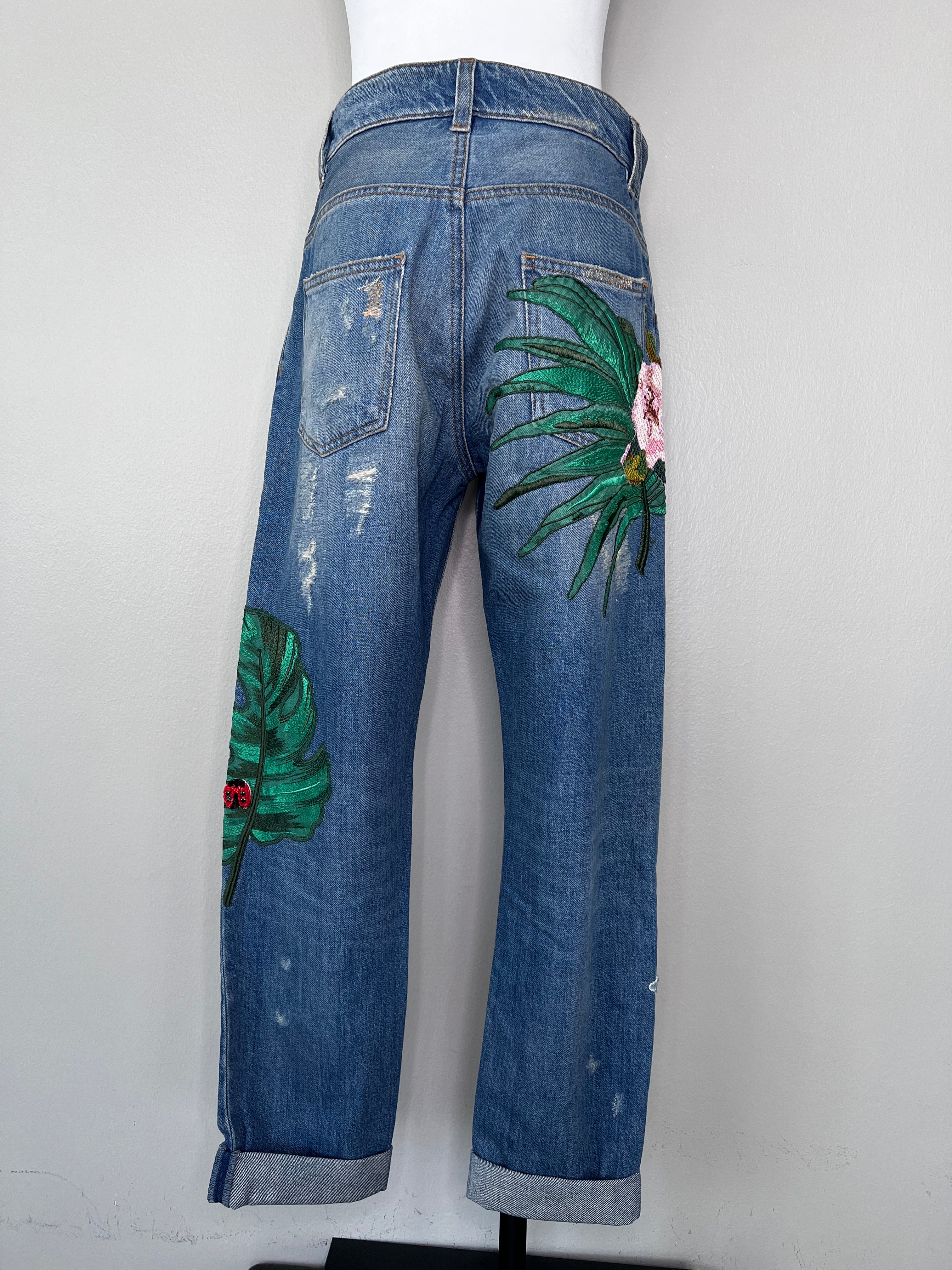 Blue patchwork design jeans with ripped knees - DOLCE & GABBANA
