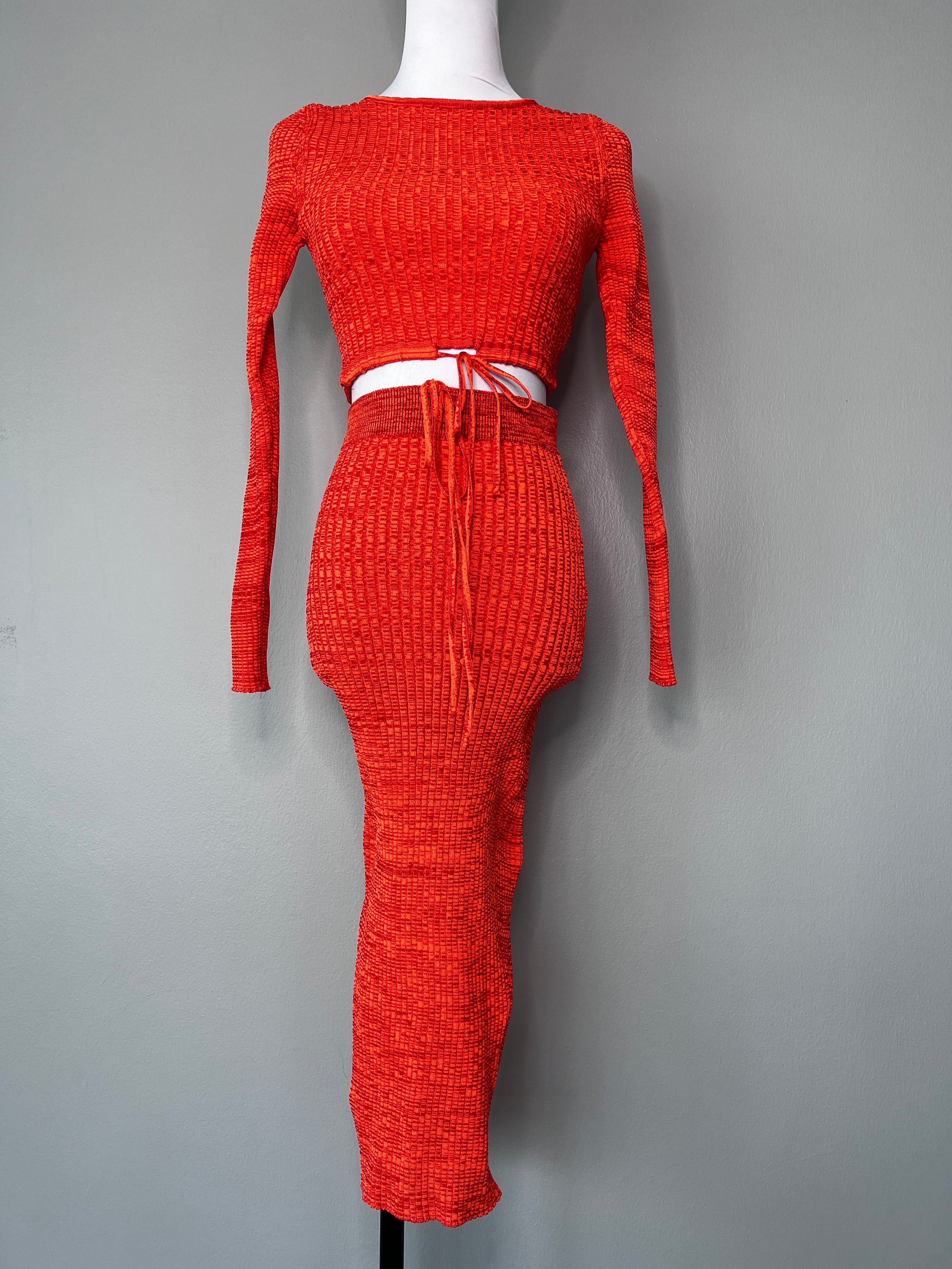 Orange knitted longsleeve crop top & long skirt - TRENDYOL