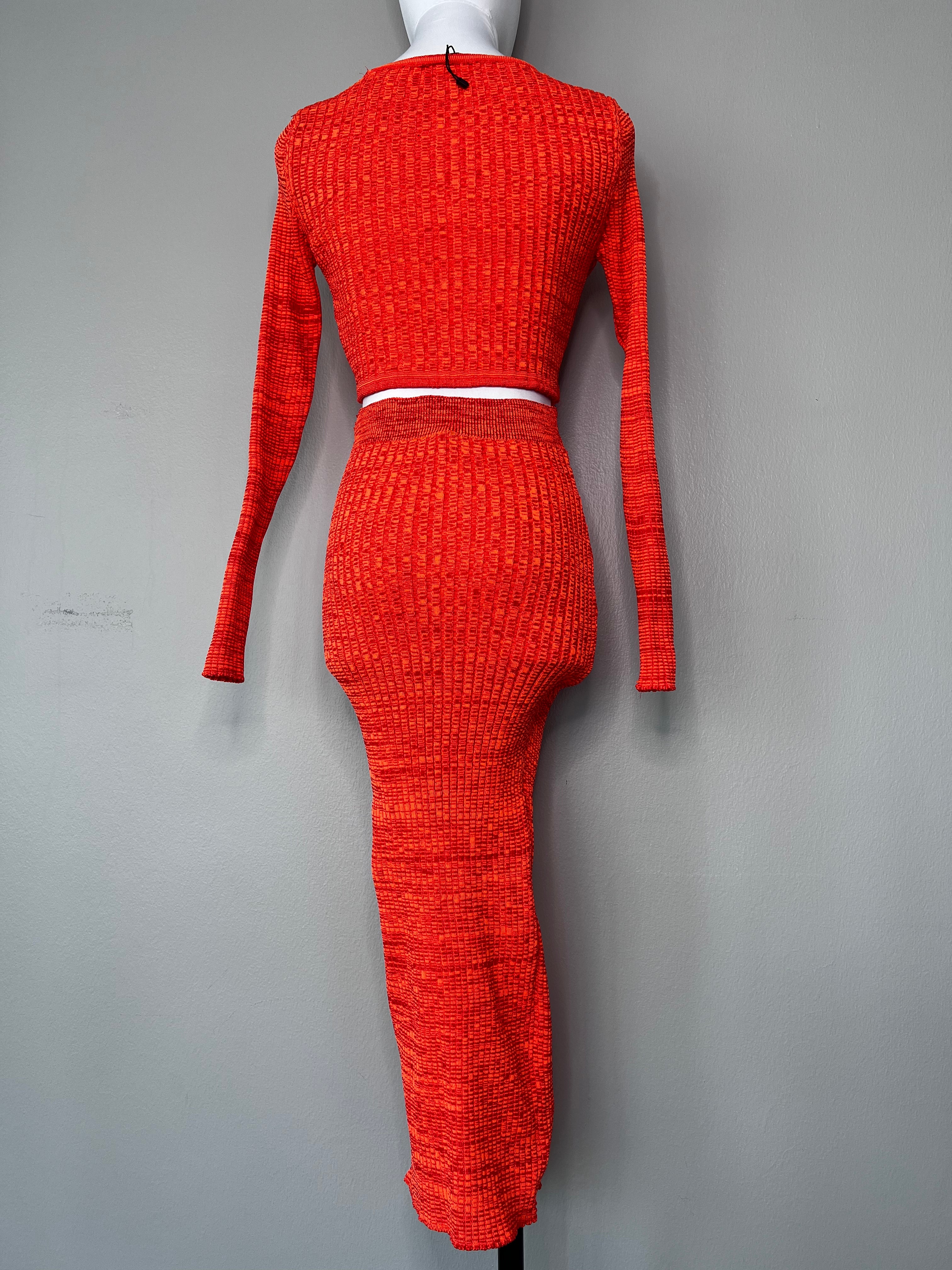 Orange knitted longsleeve crop top & long skirt - TRENDYOL
