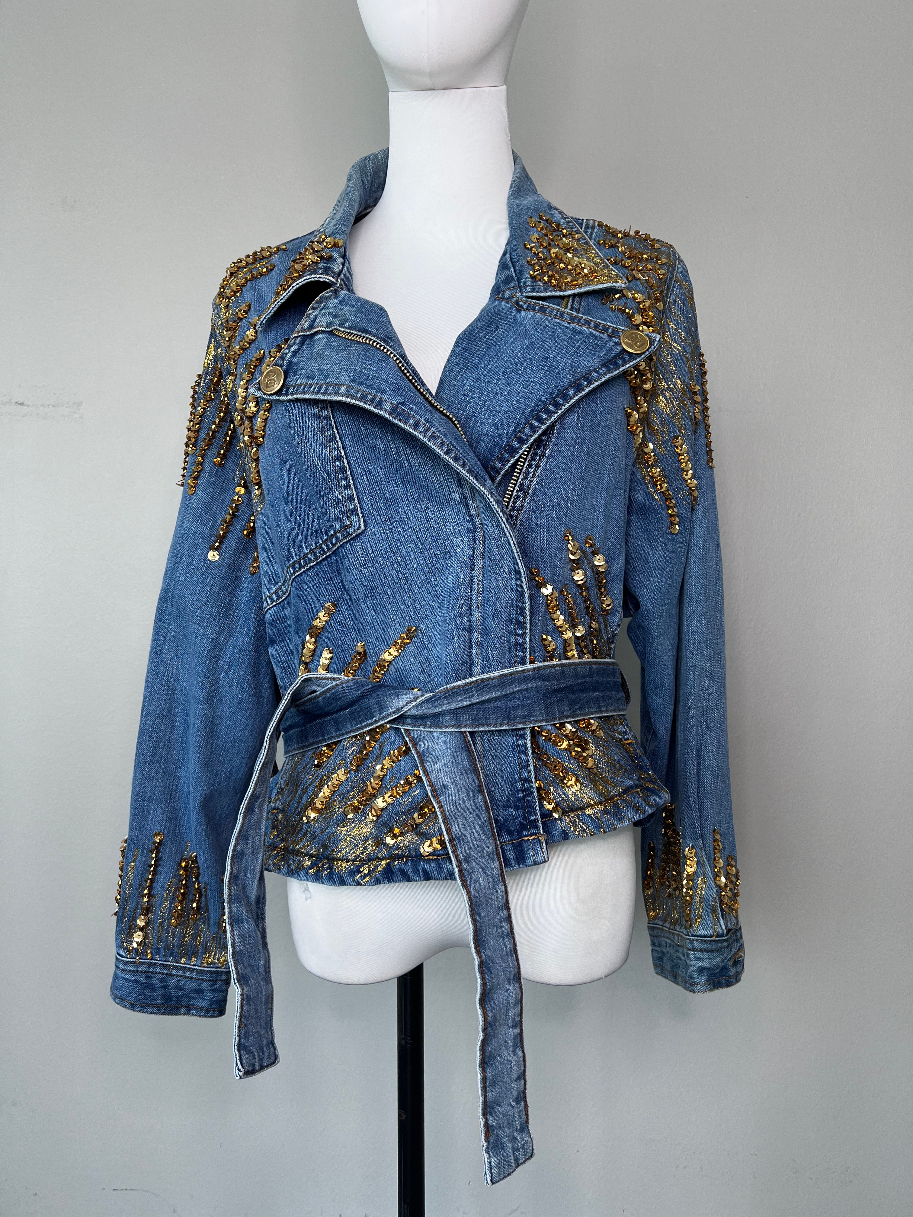 Denim with gold embellished stones design with belt - LADY DEE by DJ