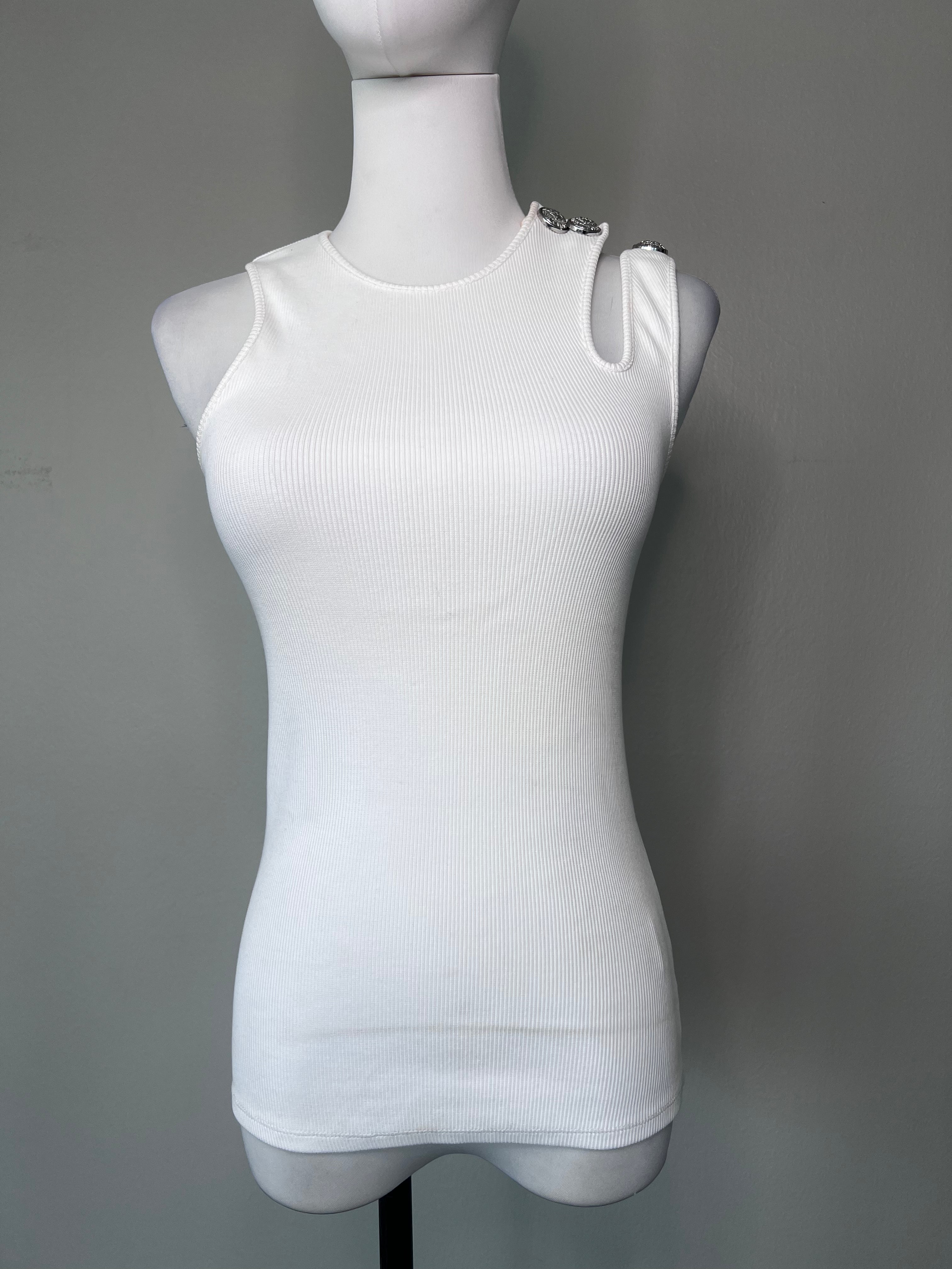 White cut out detailed knitted tank top - BALMAIN