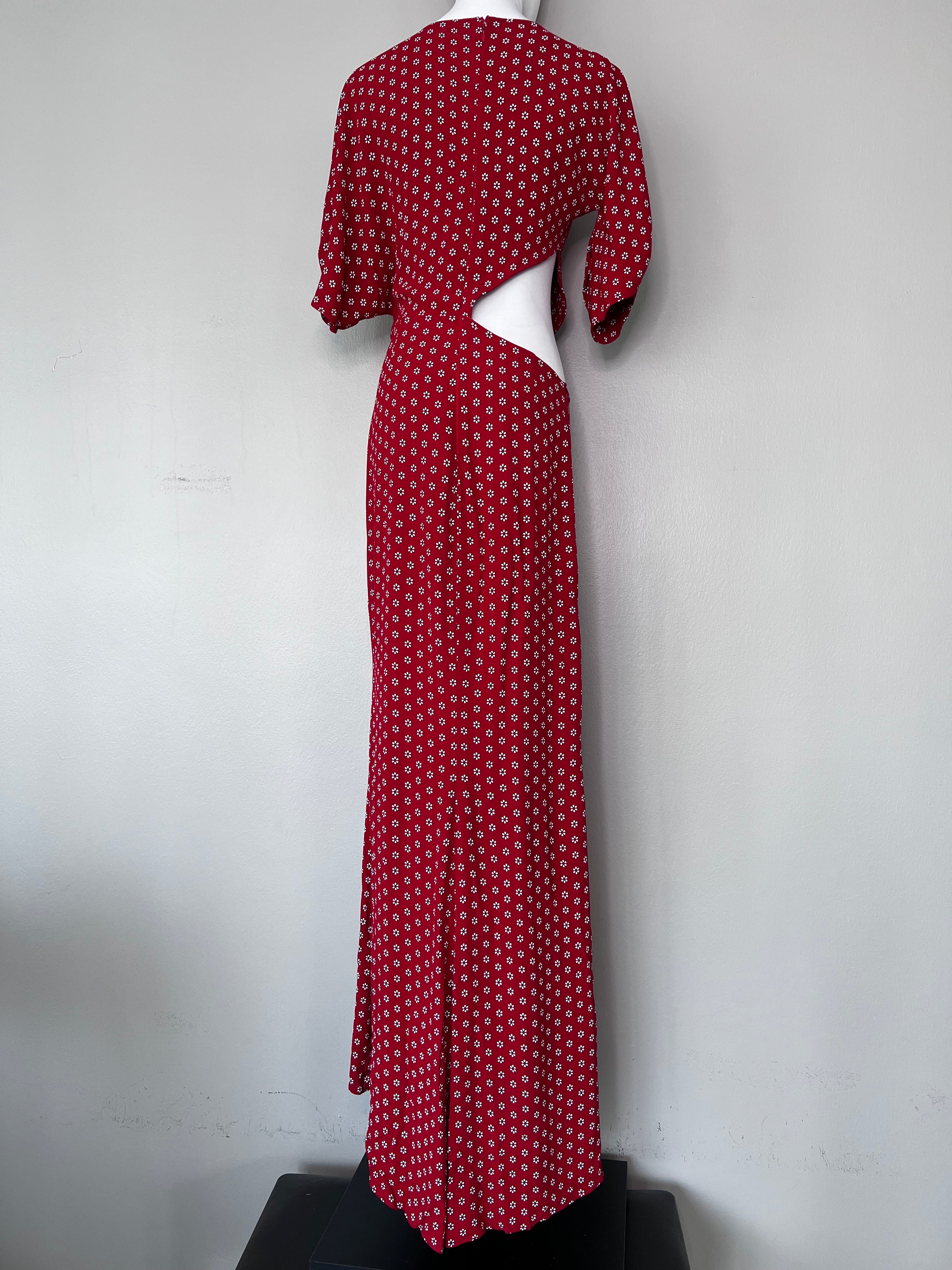 Floral red long dress slit with side cut design - SCREAM