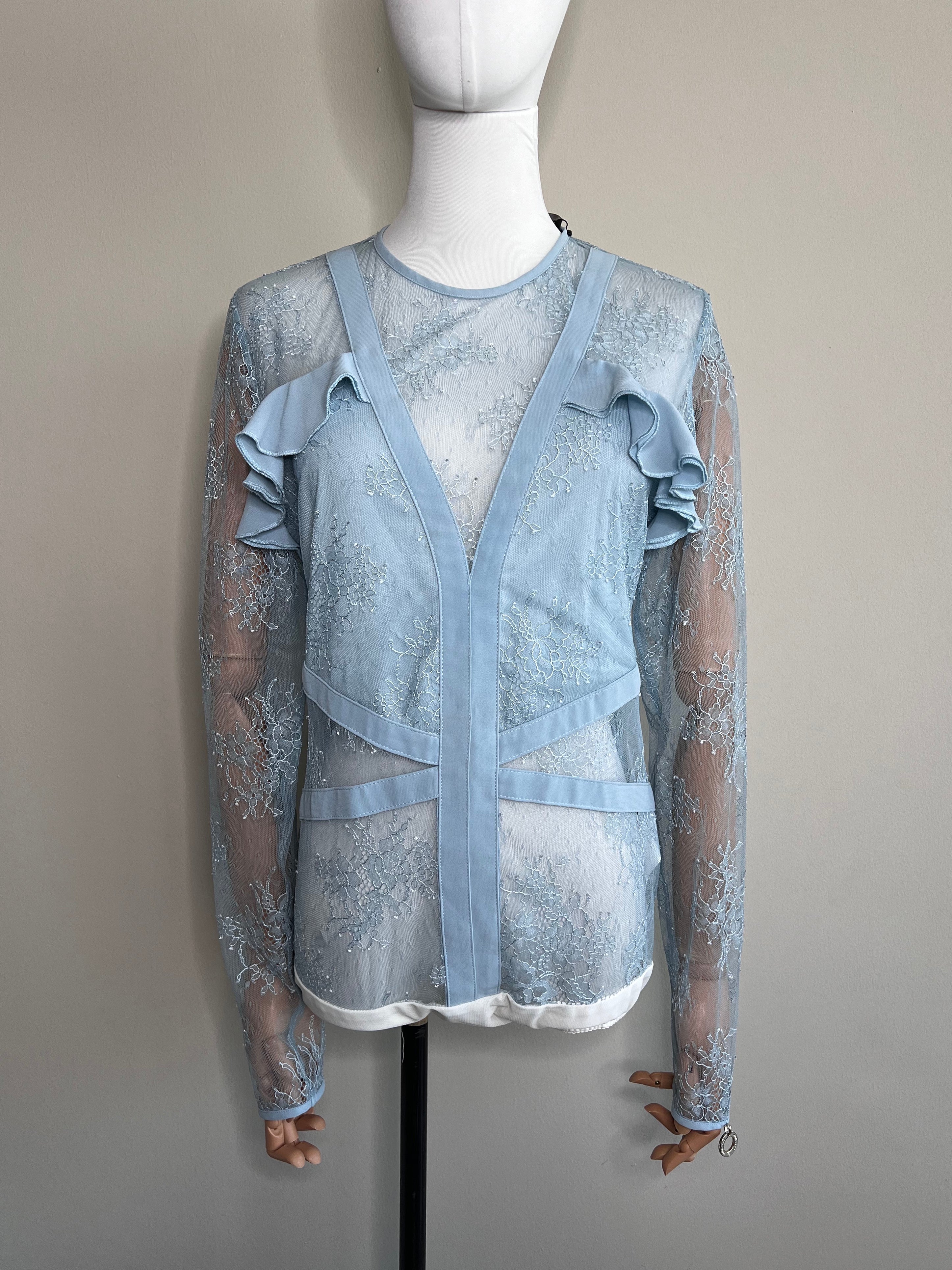 Dusty Blue Lace longsleeve bodysuit - MANGANO