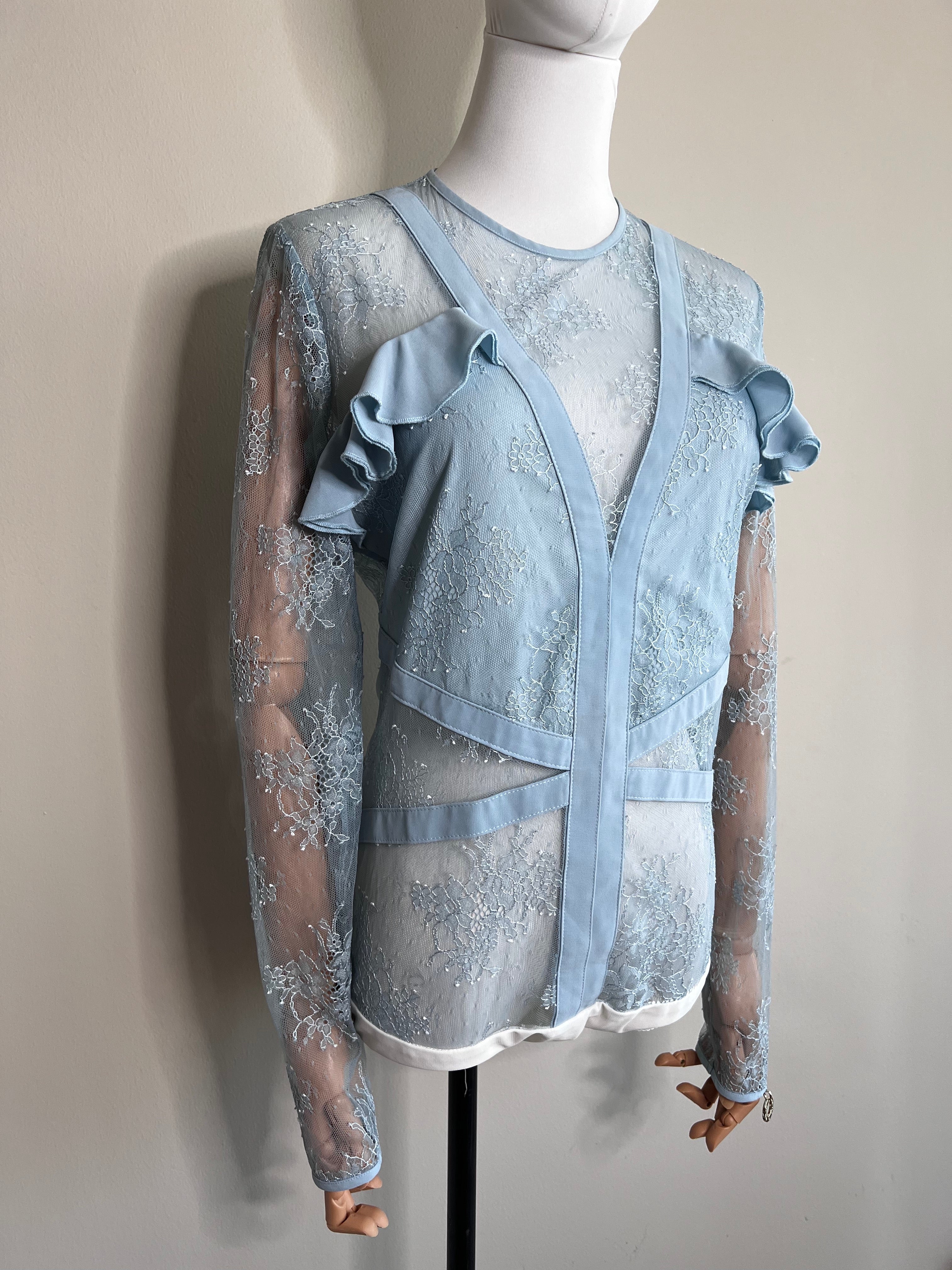 Dusty Blue Lace longsleeve bodysuit - MANGANO