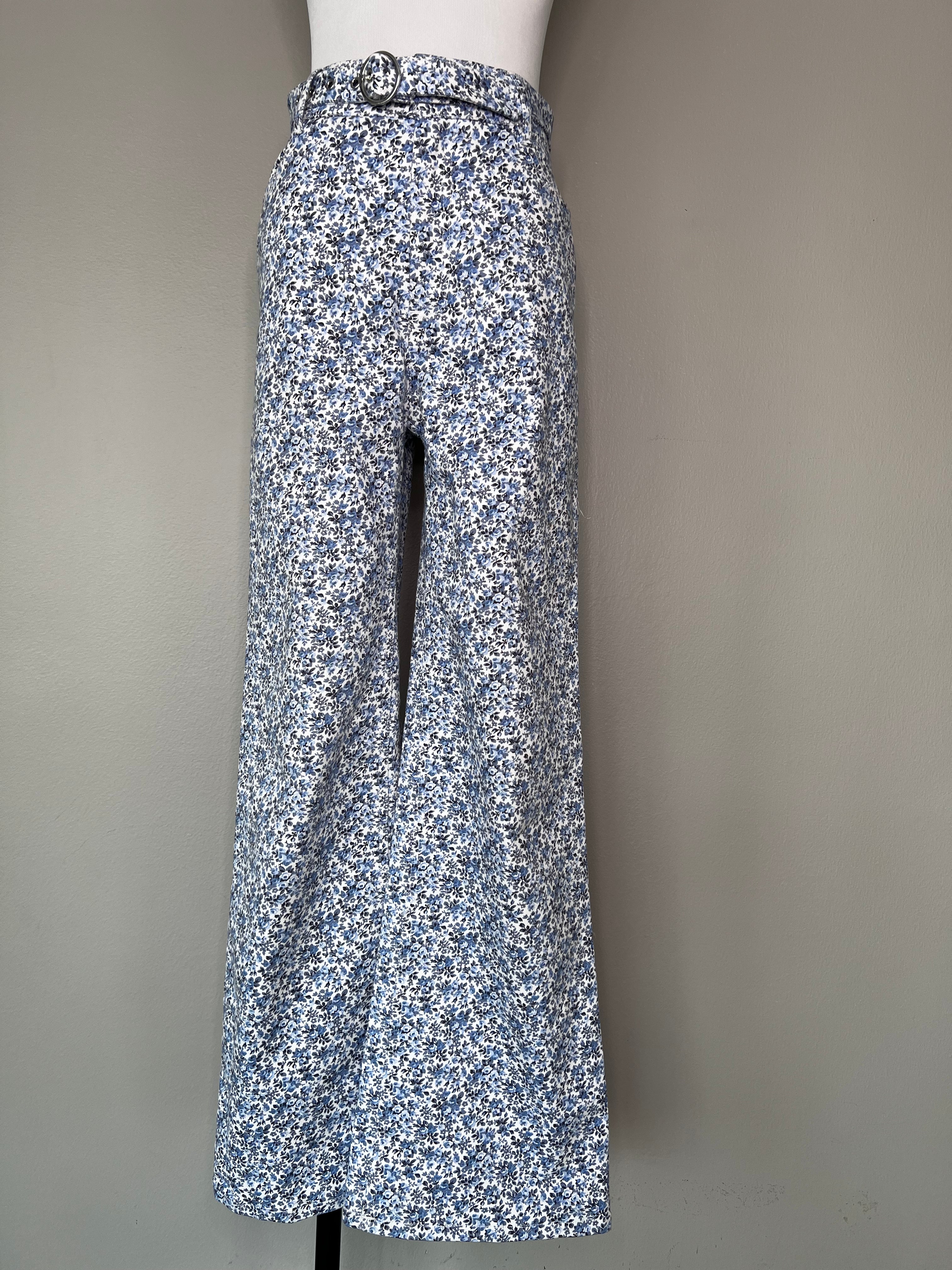 Floral white blue print pants - PARIS ATELIER