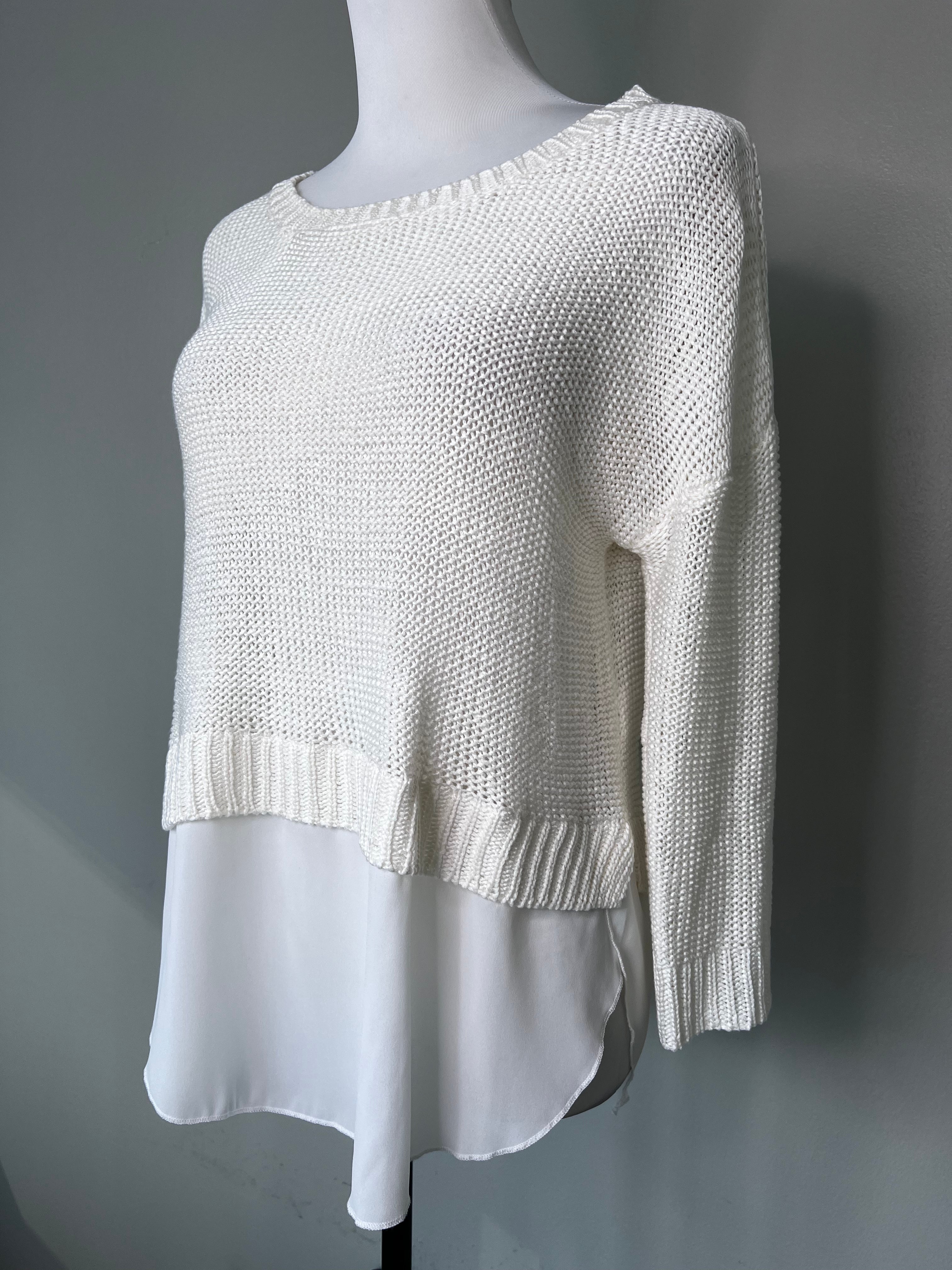 White two-layer knitted sweater with attached undershirt - AQUA