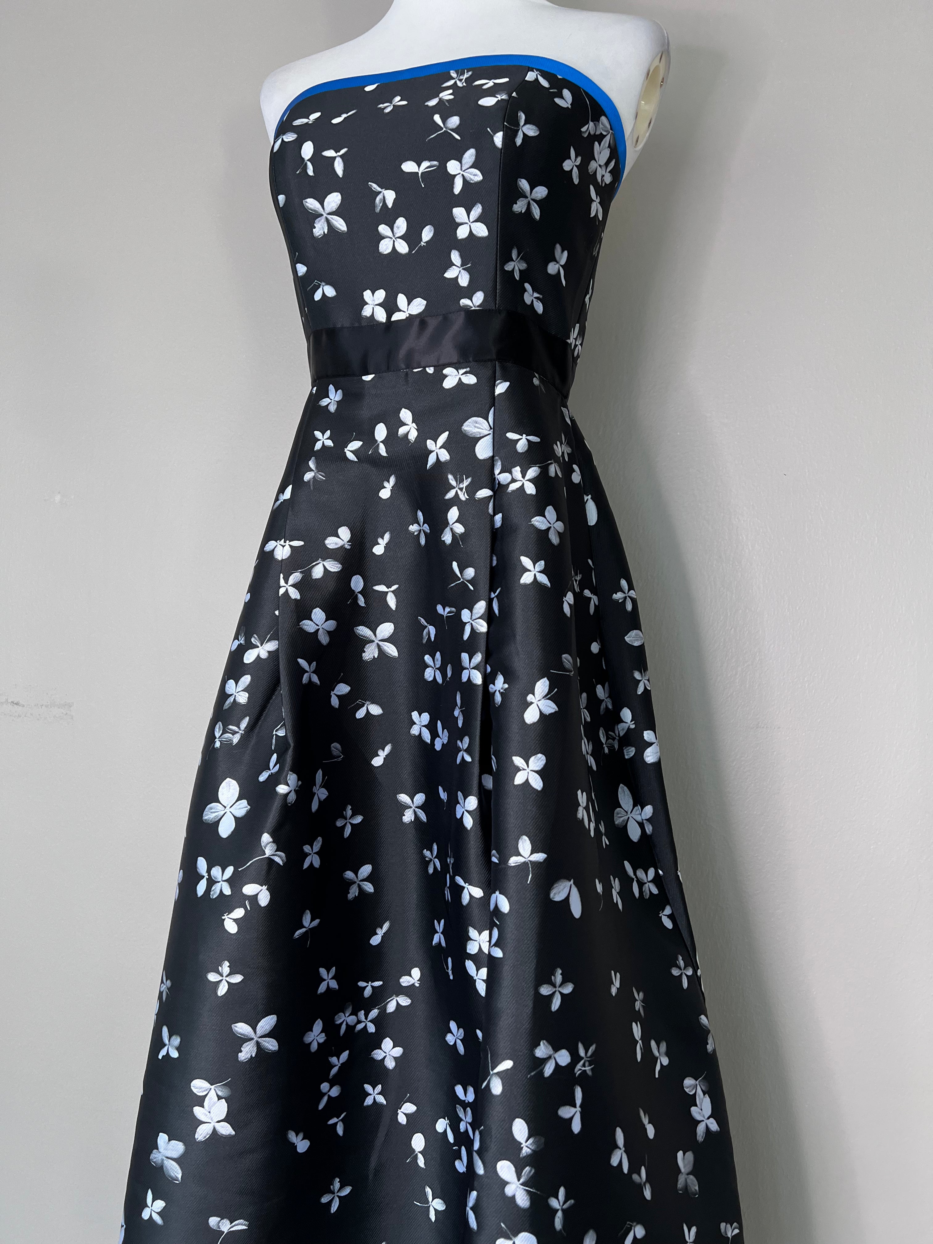 Black floral chiffon maxi dress with blue drape - SACHIN & BABI