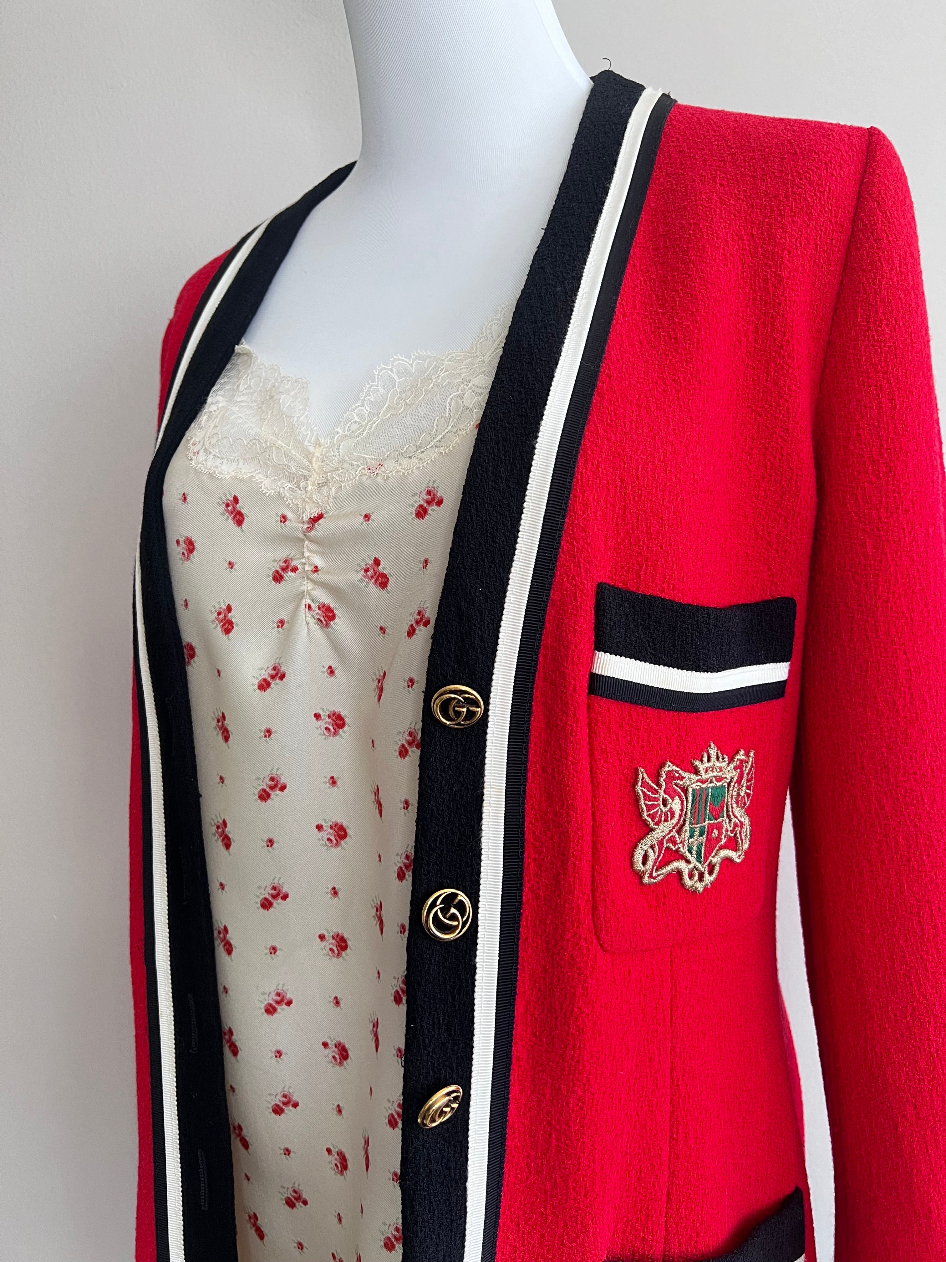 Red wool sable Evening Jacket with Inner floral satin - GUCCI
