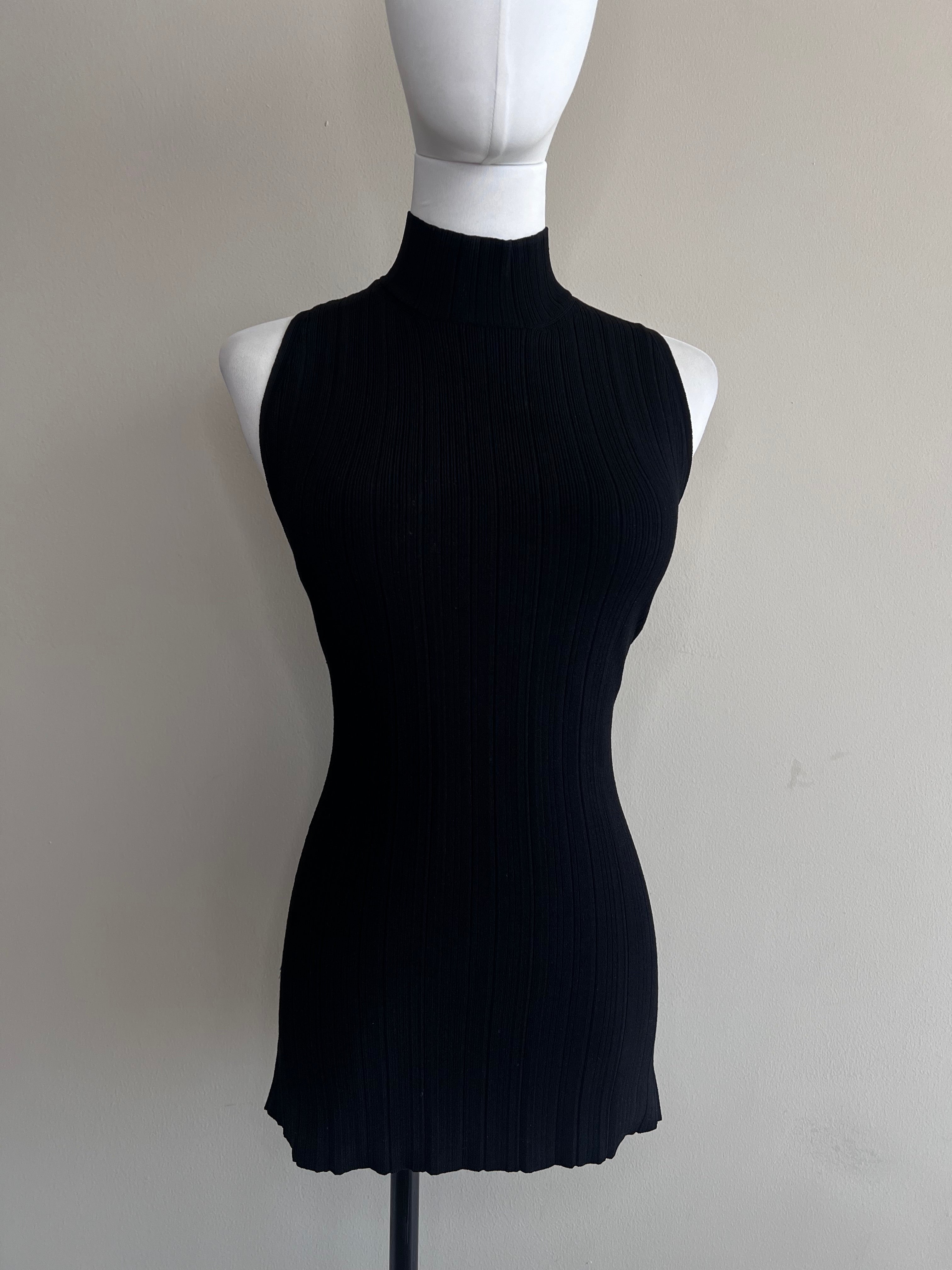 Black knitted bodycon turtle neck with lace up on back Top - PROENZA SCHOULER