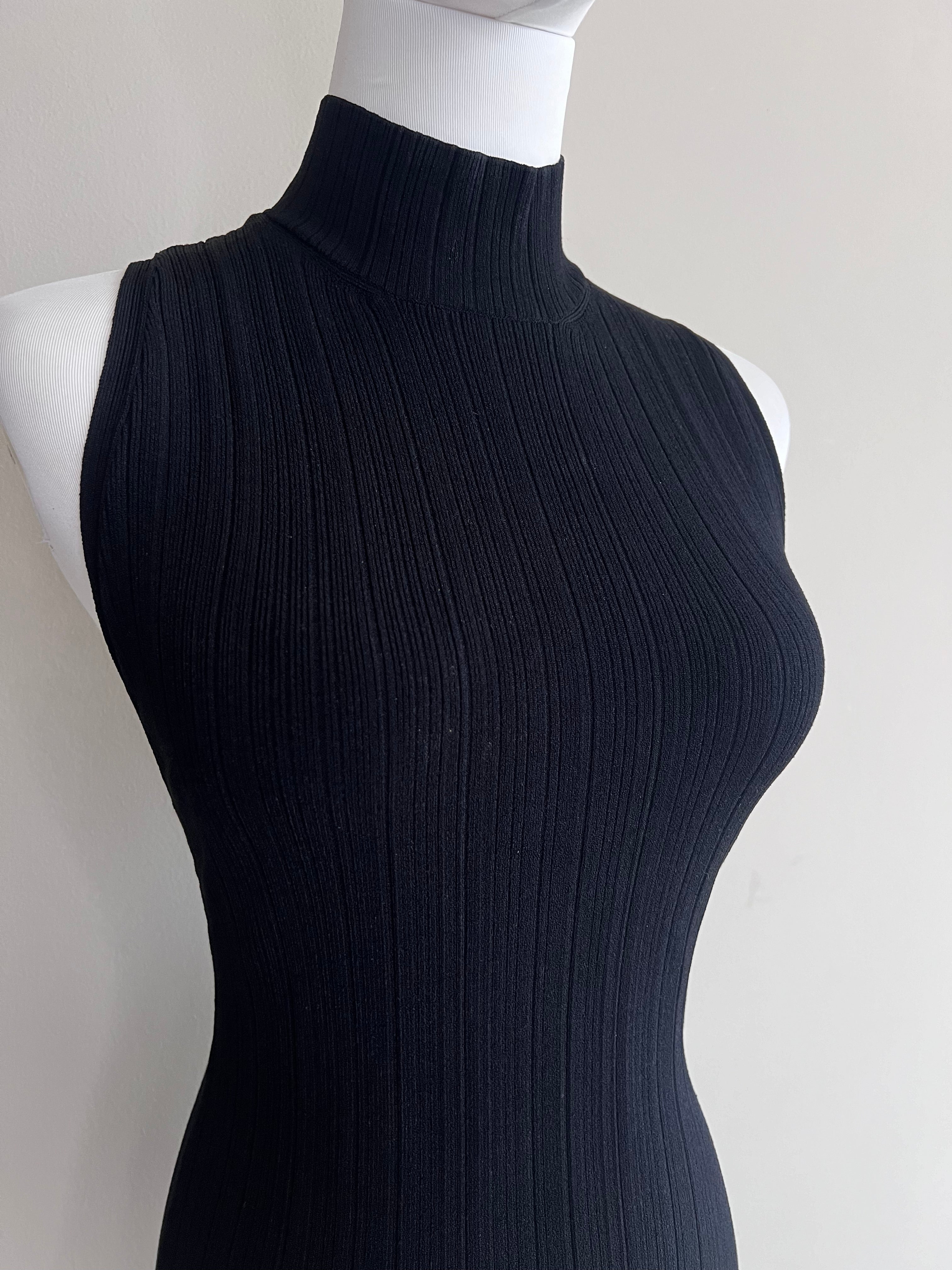 Black knitted bodycon turtle neck with lace up on back Top - PROENZA SCHOULER