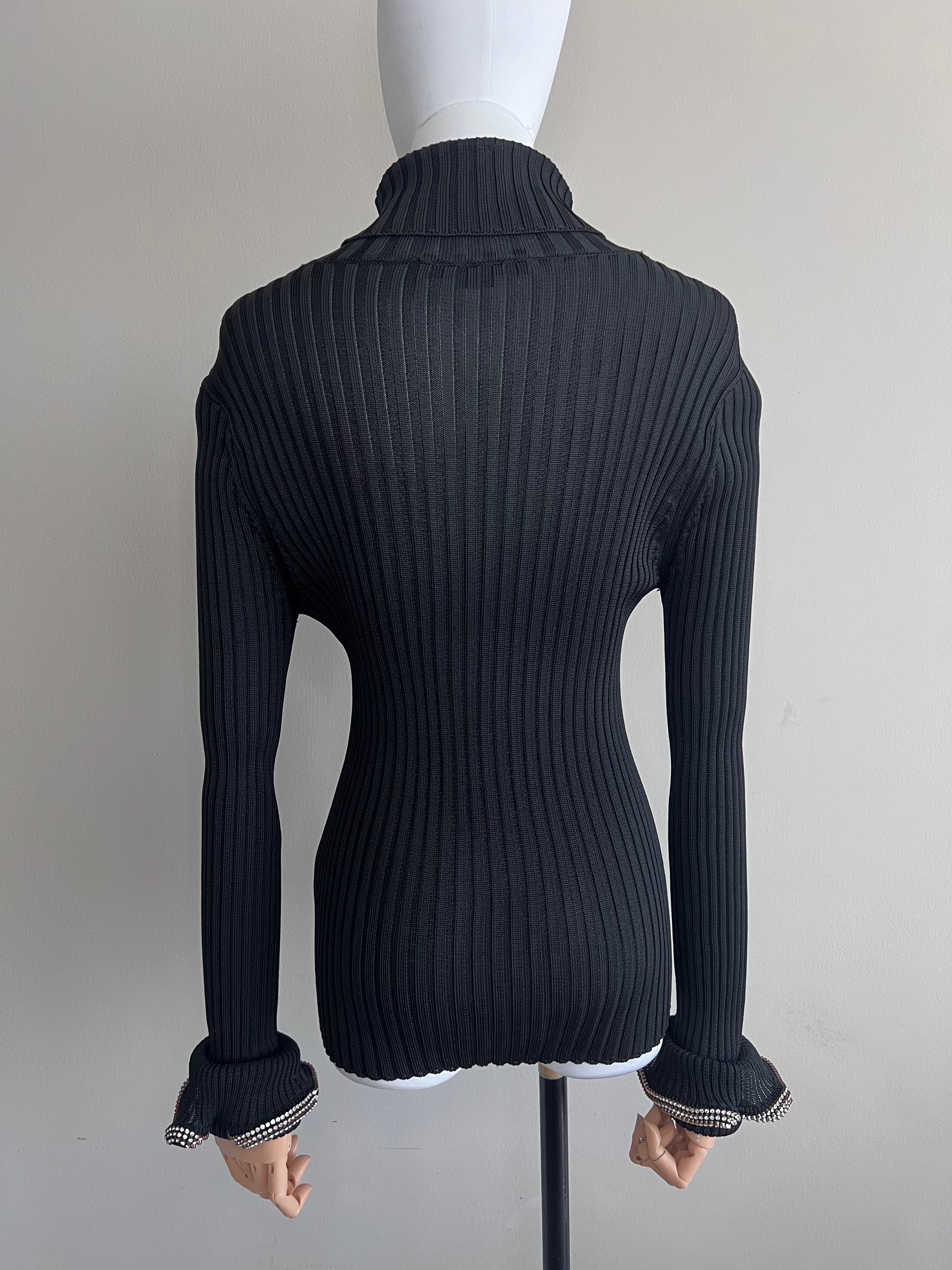Black Turtle neck longsleeves knitted sweater with embelished silver stones - ALEXANDER WANG