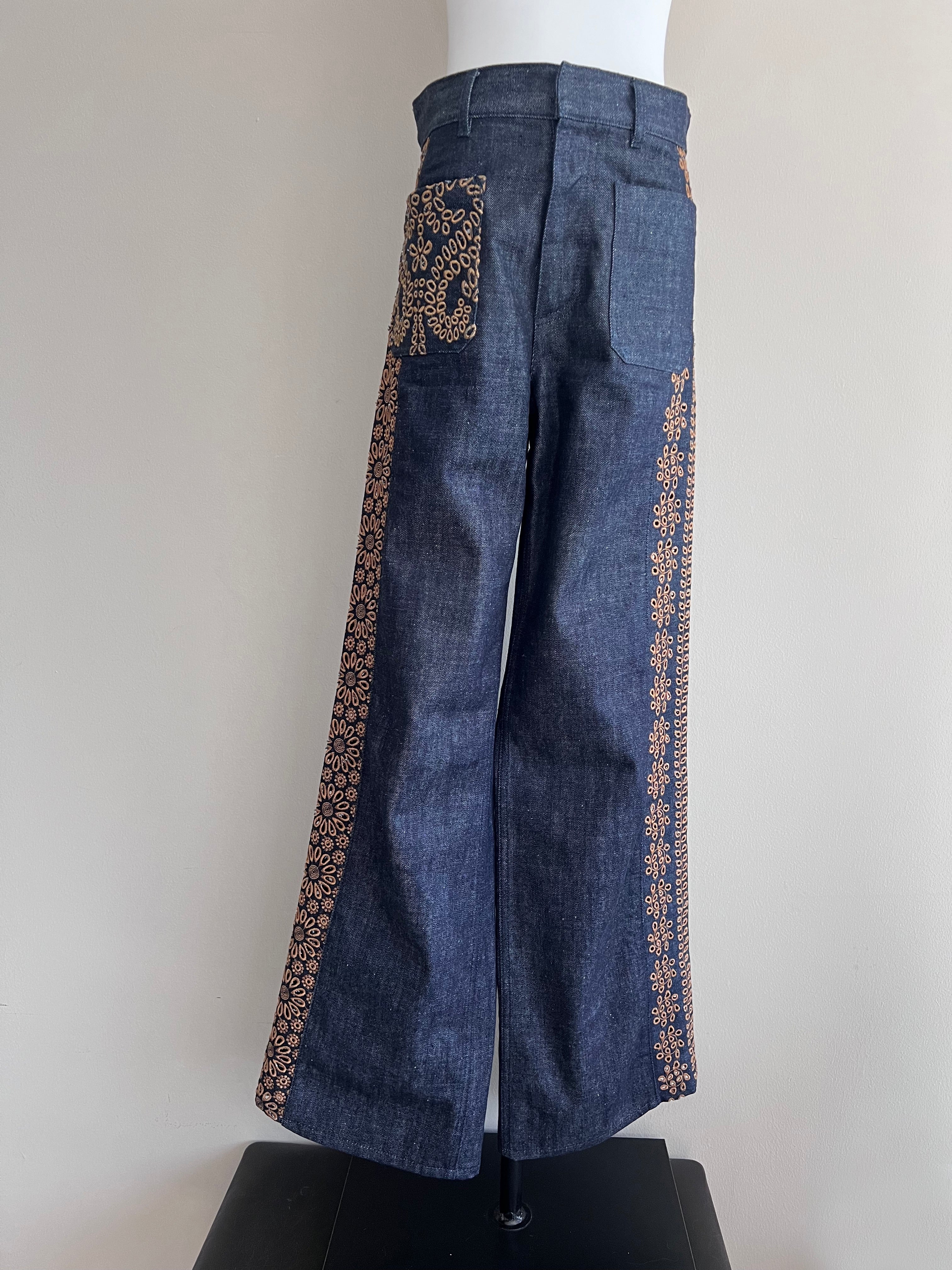 Embroidered High rise wide leg denim Jeans - CHRISTIAN DIOR
