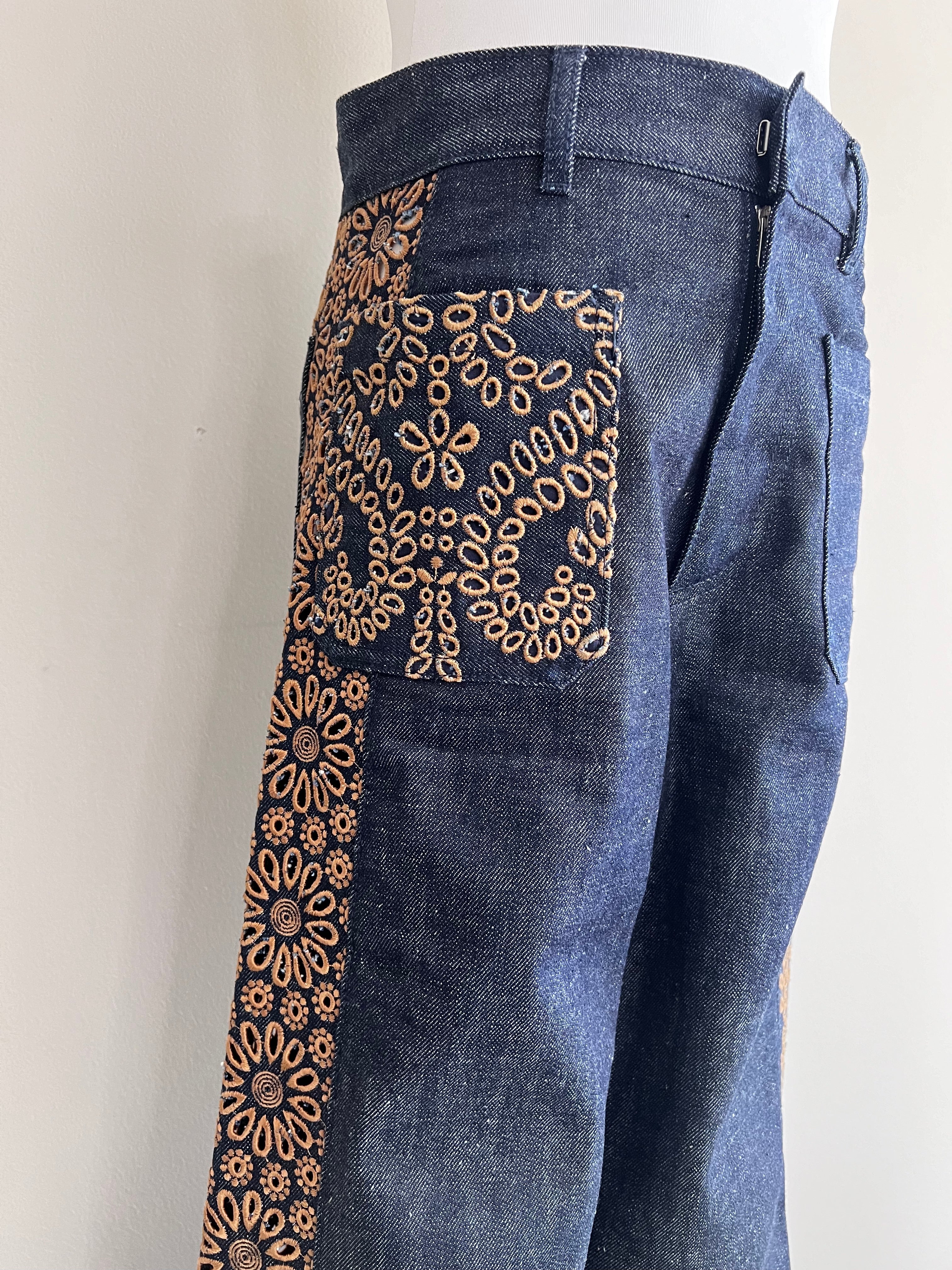 Embroidered High rise wide leg denim Jeans - CHRISTIAN DIOR