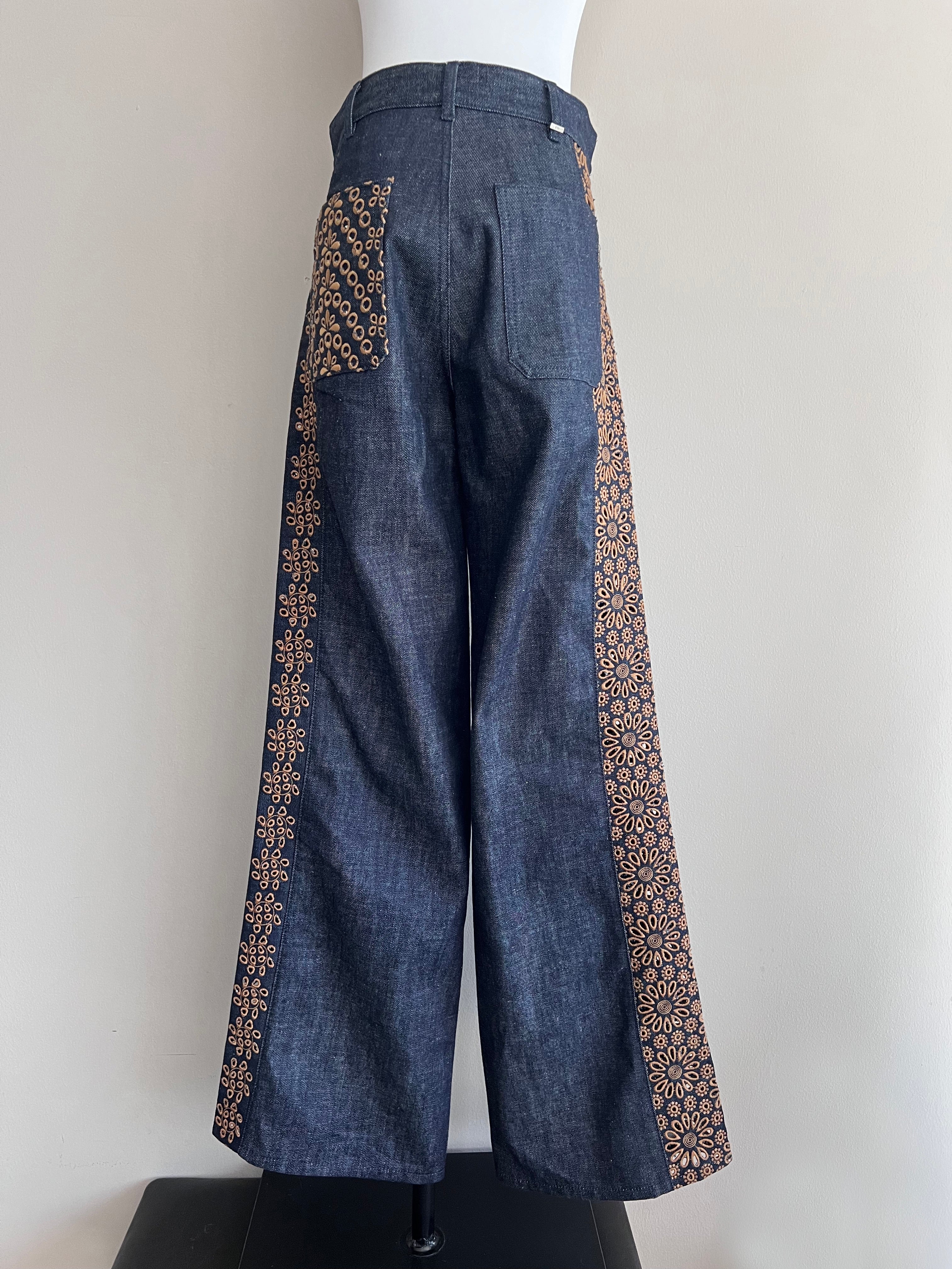 Embroidered High rise wide leg denim Jeans - CHRISTIAN DIOR